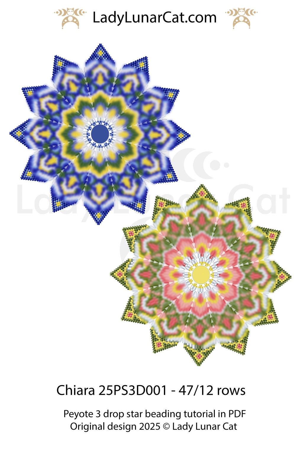 Blue peyote 3 drop star pattern for beading - Beginner-Friendly tutorial LadyLunarCat