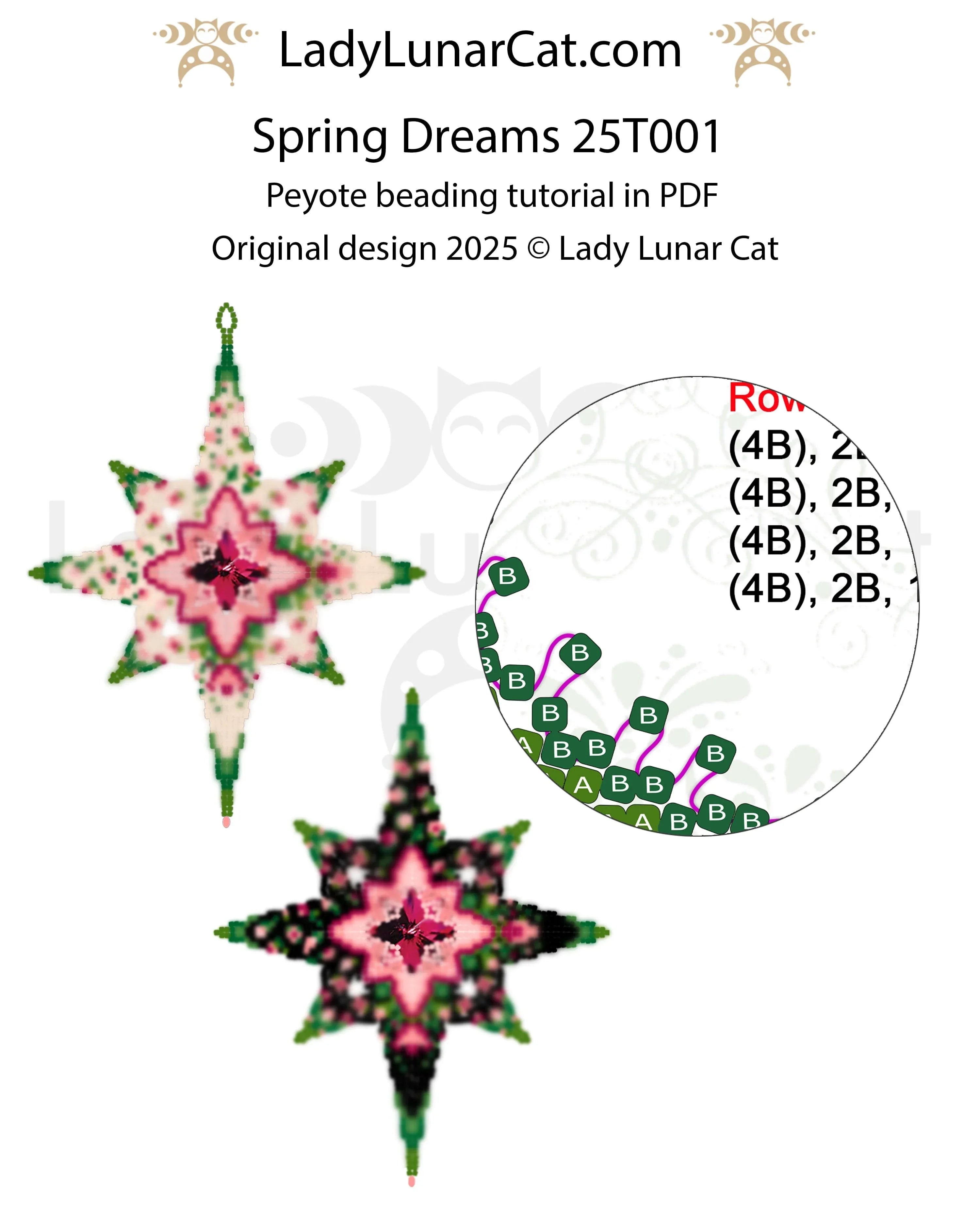 Spring Dreams peyote star graph - numbered color chart step by step LadyLunarCat