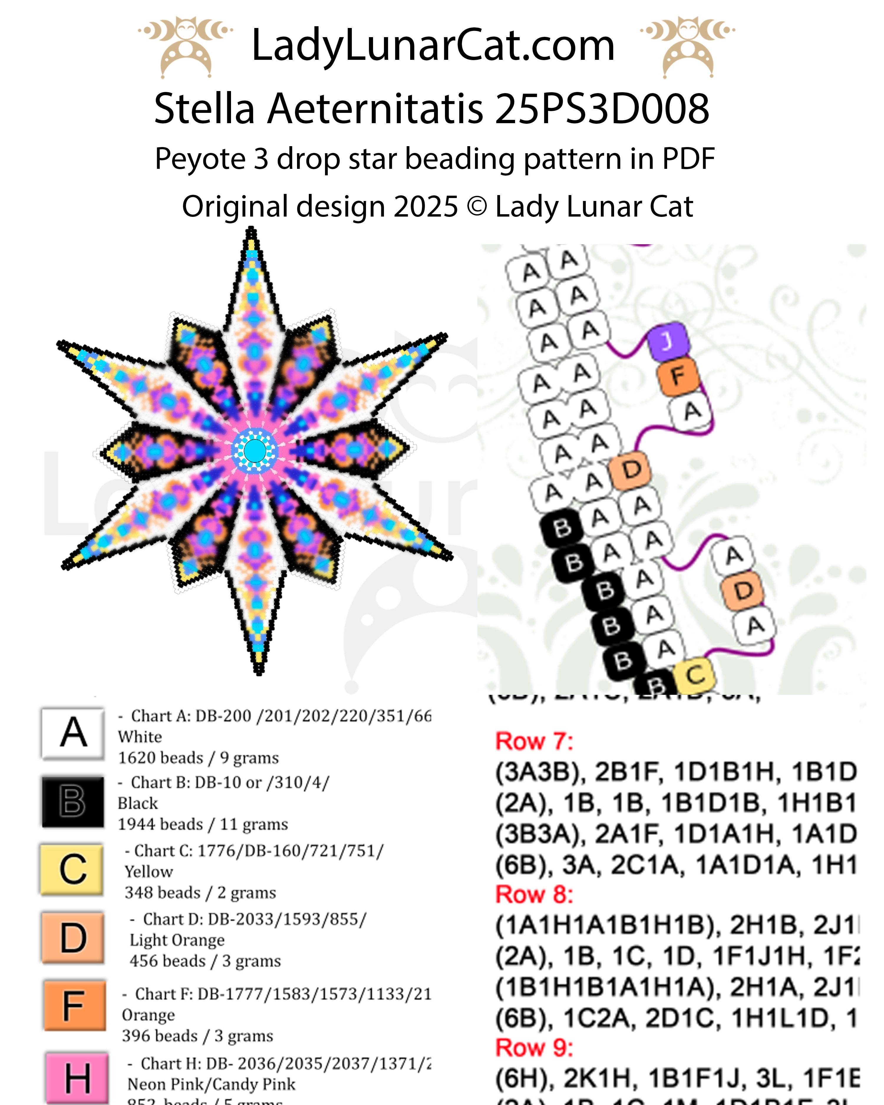 Stella Aeternitatis Peyote 3 Drop Star Pattern | Beginner PDF LadyLunarCat