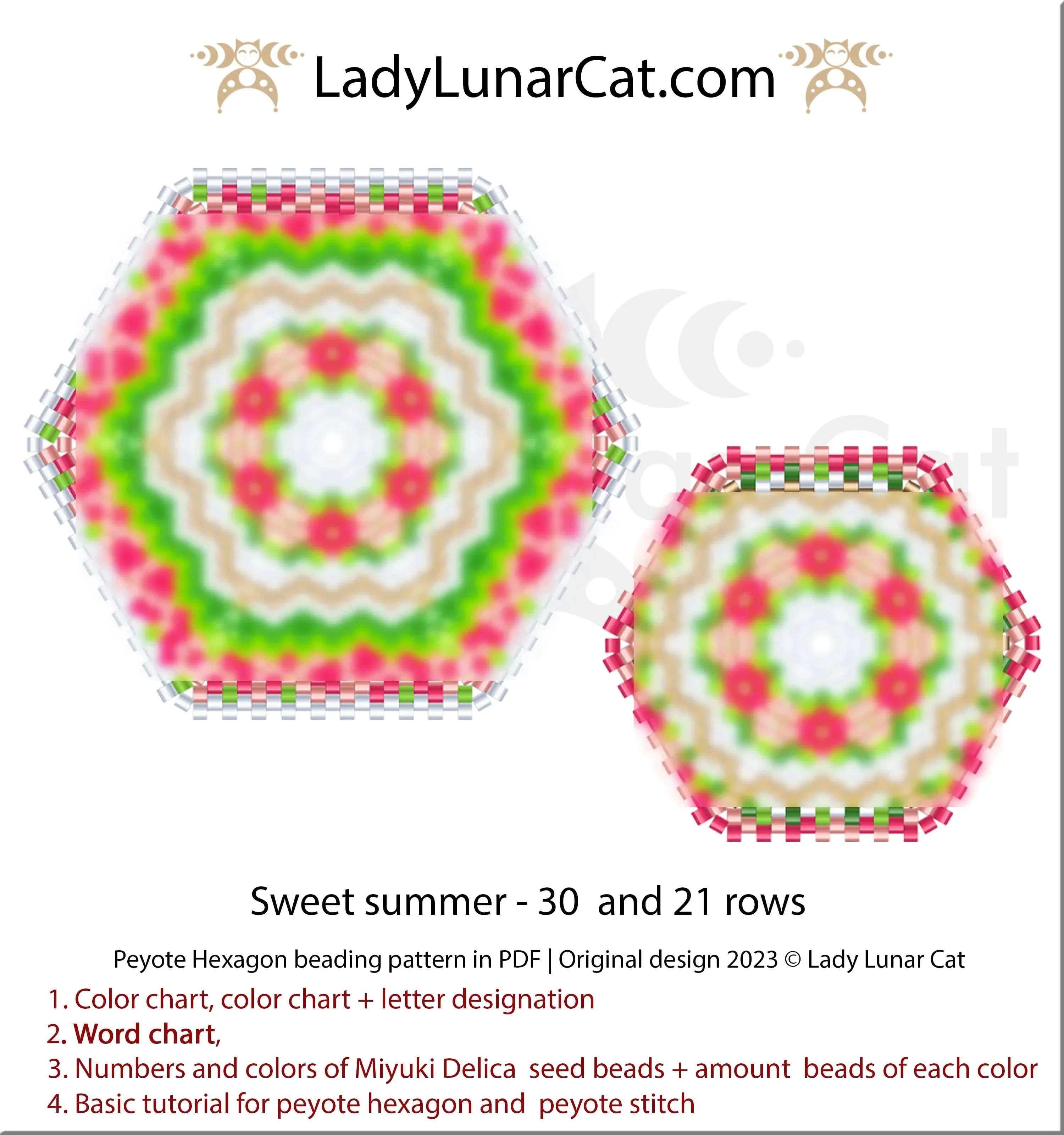 Sweet Summer beaded hexagon earring large - 15 beads 30 rows 6 colors Miyuki Delica LadyLunarCat