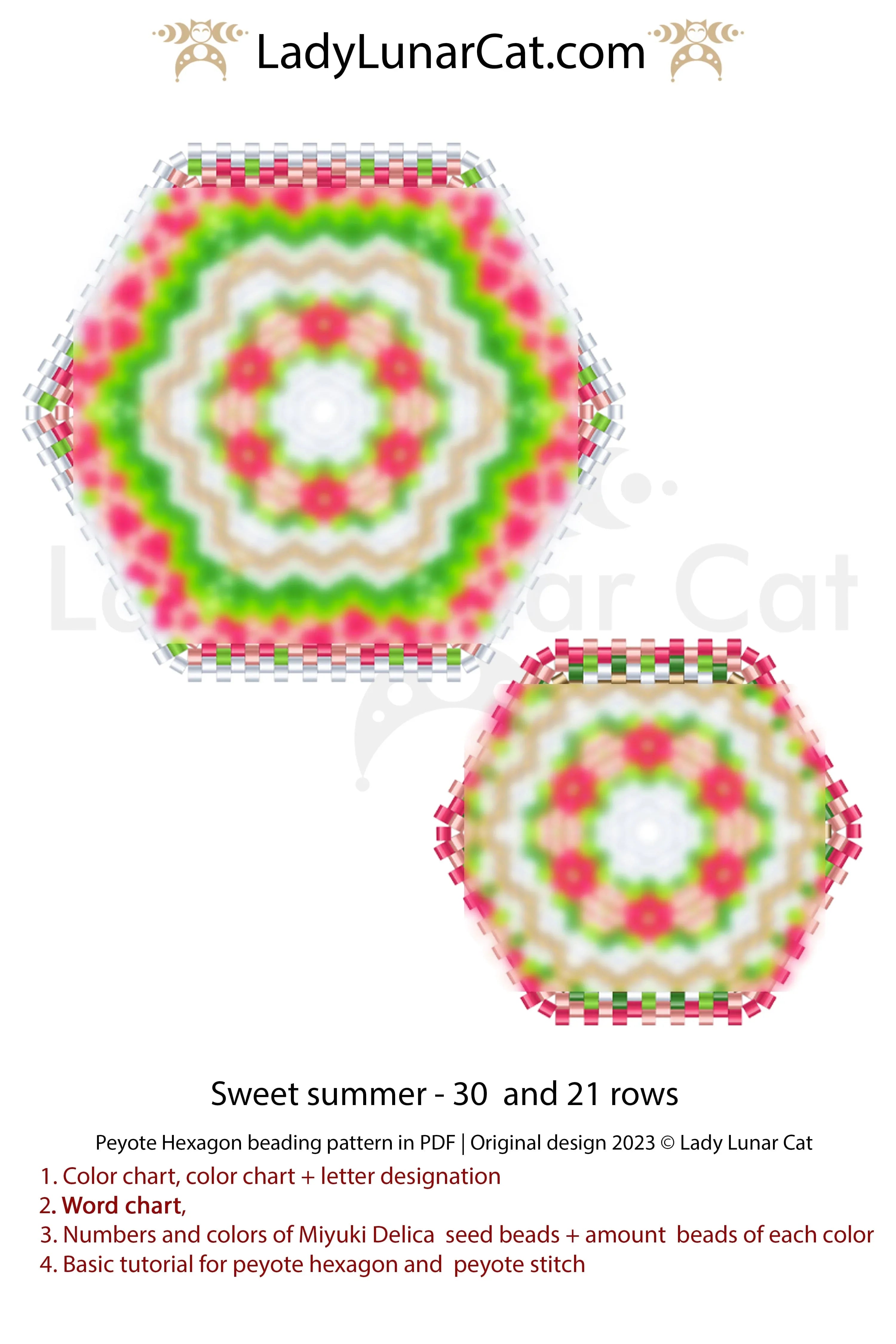 Sweet Summer peyote hexagon earring small - 11 beads 21 rows summer floral LadyLunarCat