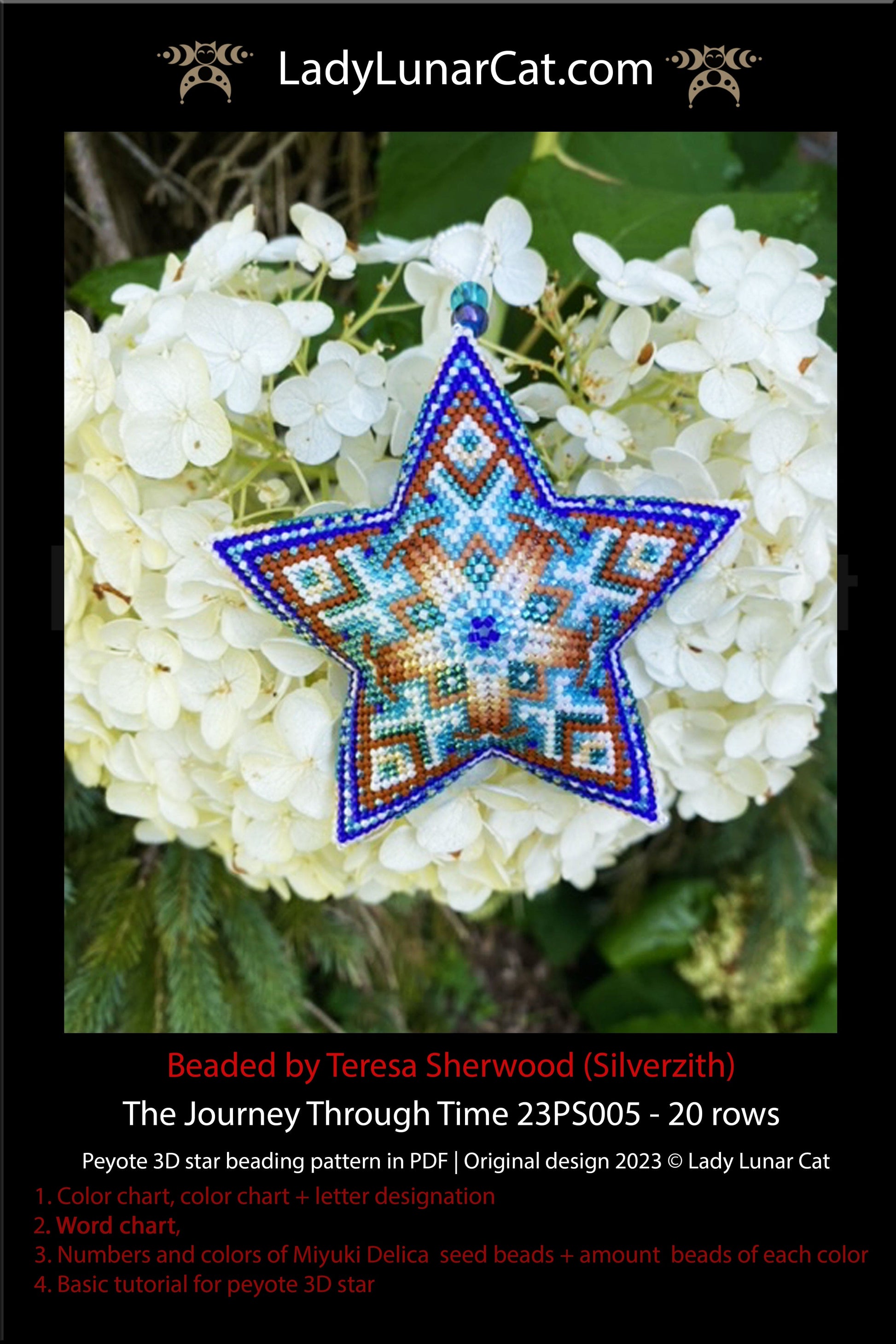 Peyote star pattern for beading - The Journey Through Time 23PS005 20 rows LadyLunarCat