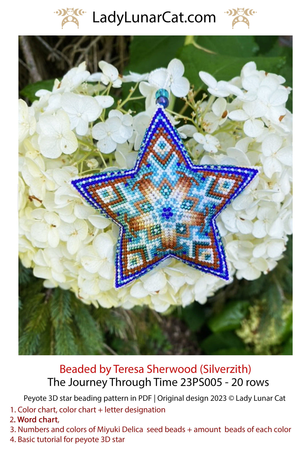 Peyote star pattern for beading - The Journey Through Time 23PS005 20 rows LadyLunarCat