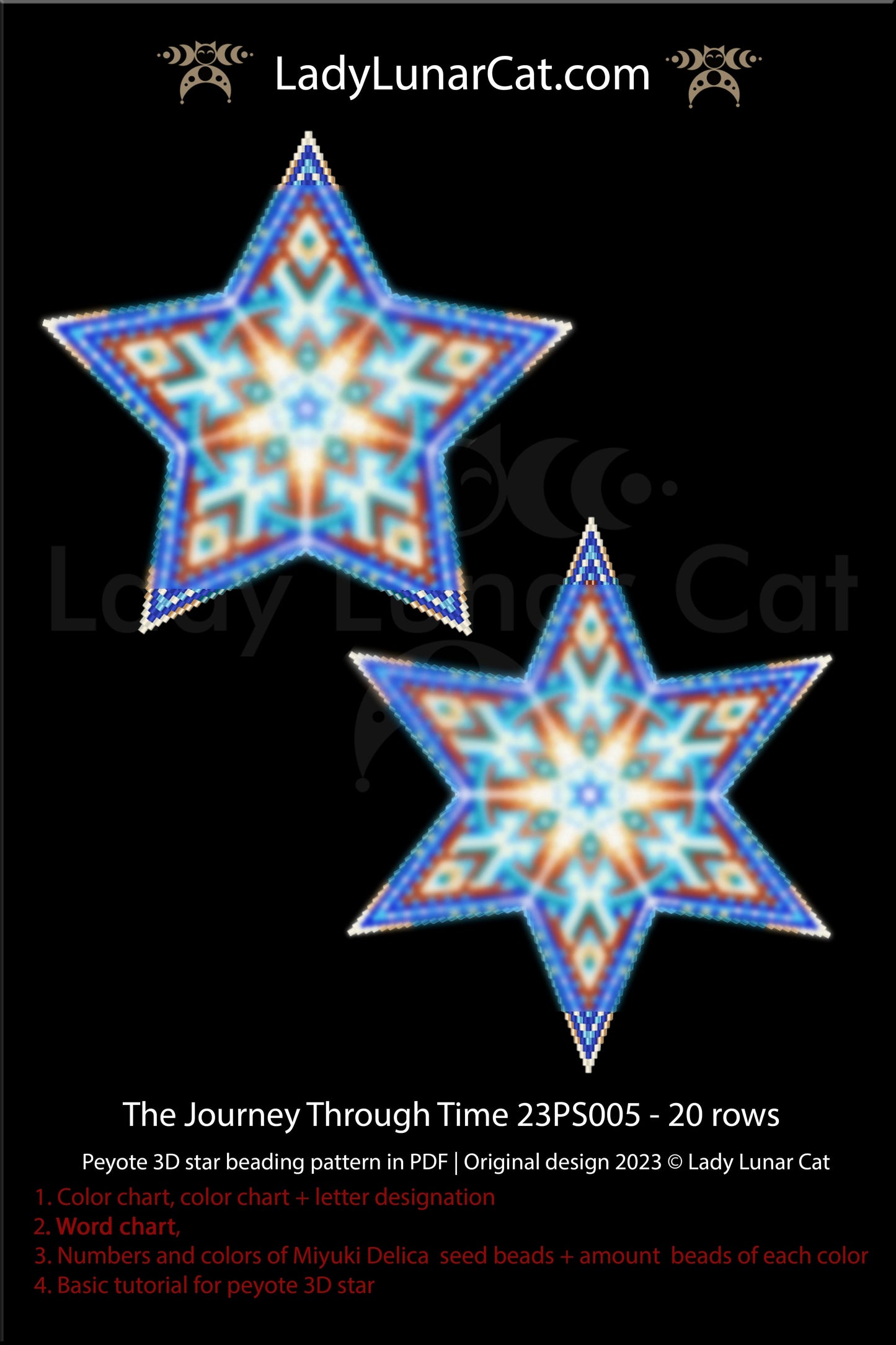 Copy of Peyote star pattern for beading - The Journey Through Time 23PS005 20 rows LadyLunarCat