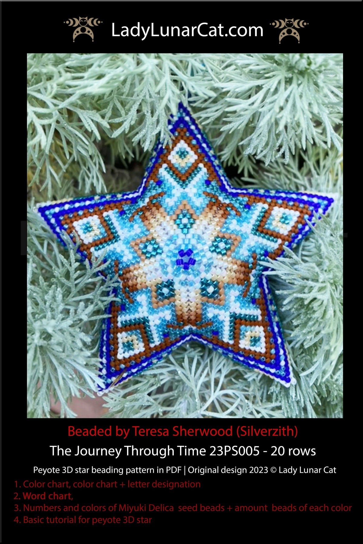 Journey Through Time beaded star colorway 4 - deep ocean mandala design LadyLunarCat