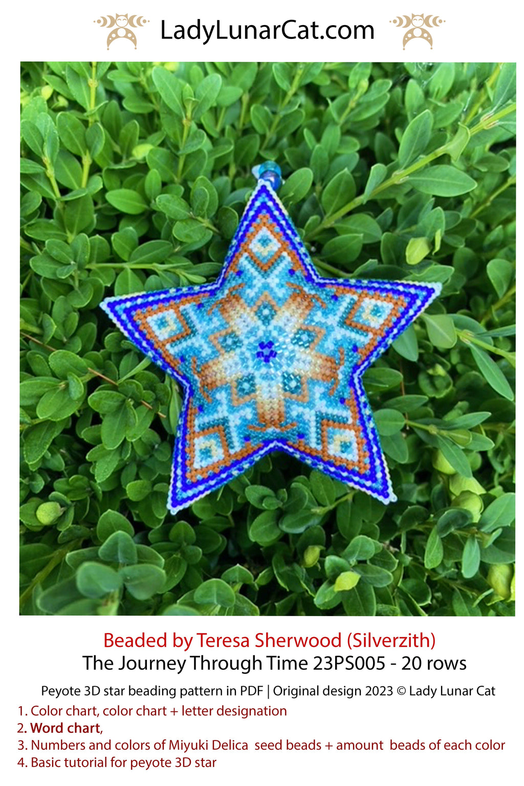 Peyote star pattern for beading - The Journey Through Time 23PS005 20 rows LadyLunarCat