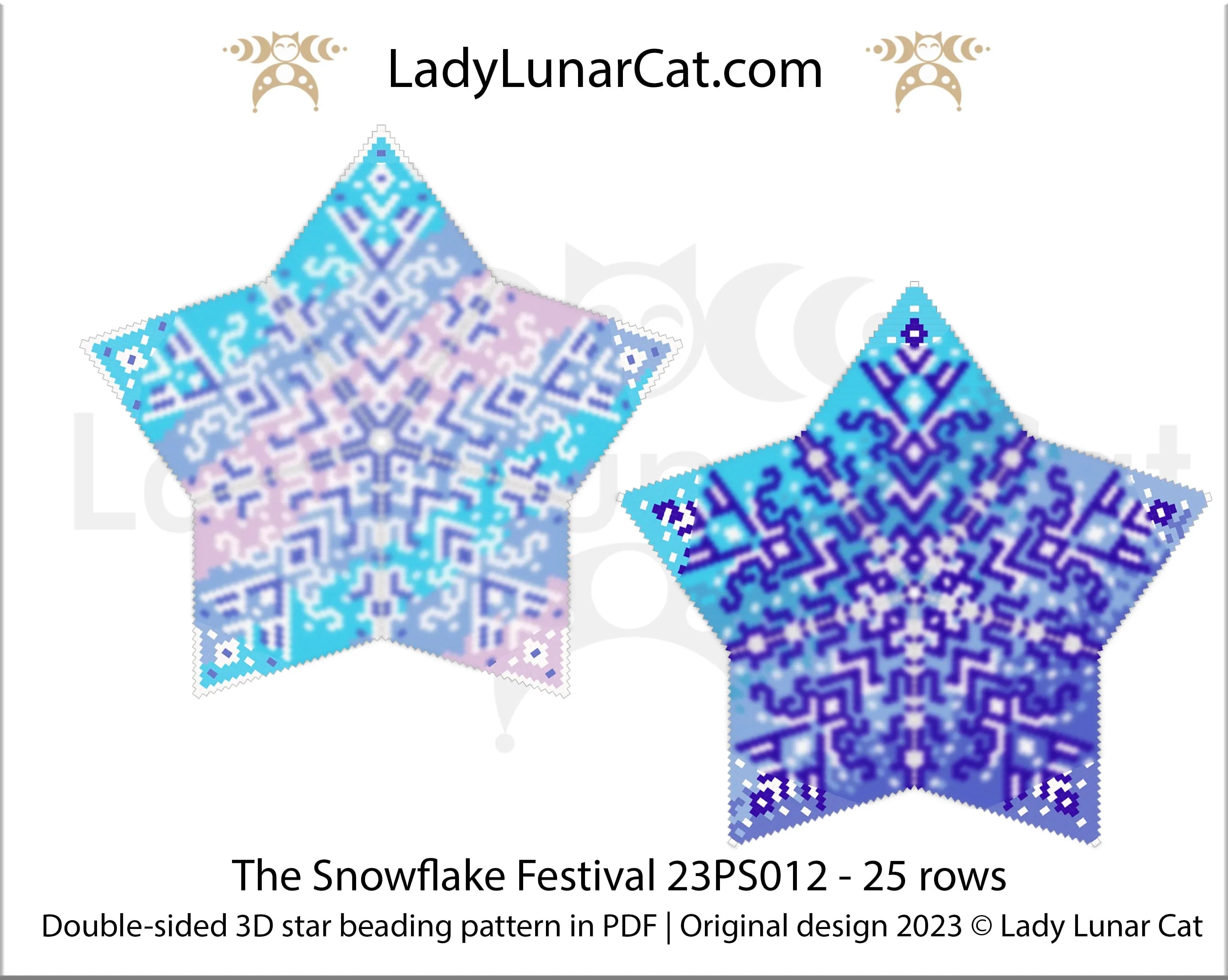 Snowflake Festival peyote star detail - winter gradient blue silver design LadyLunarCat