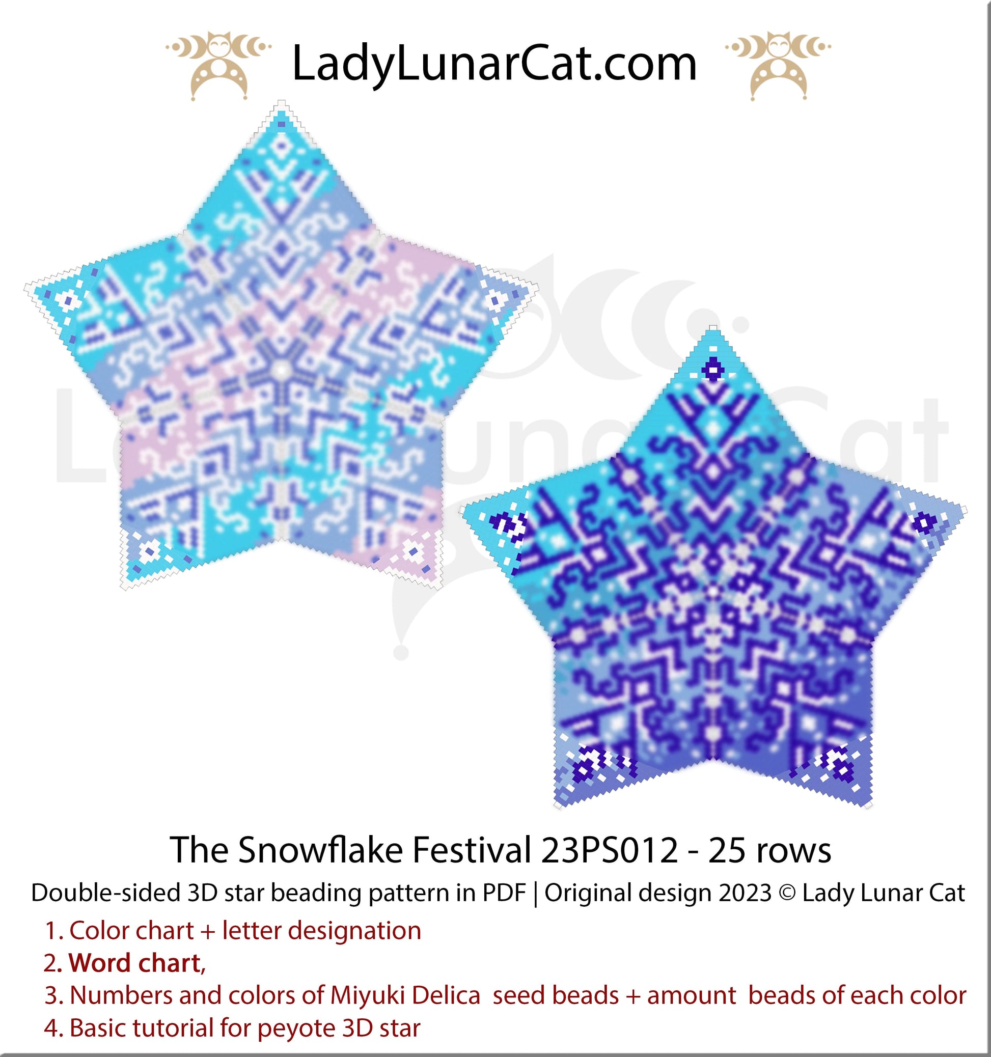 Copy of Peyote star pattern for beading - August awakening 23PS006 20 rows LadyLunarCat