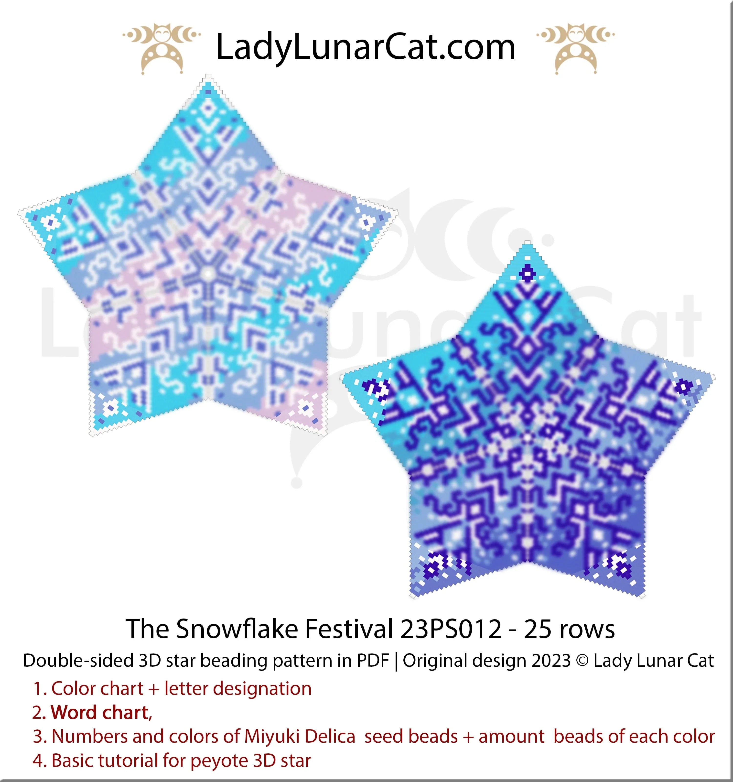 Snowflake Festival beaded star full view - 49 beads 7 colors Miyuki Delica LadyLunarCat