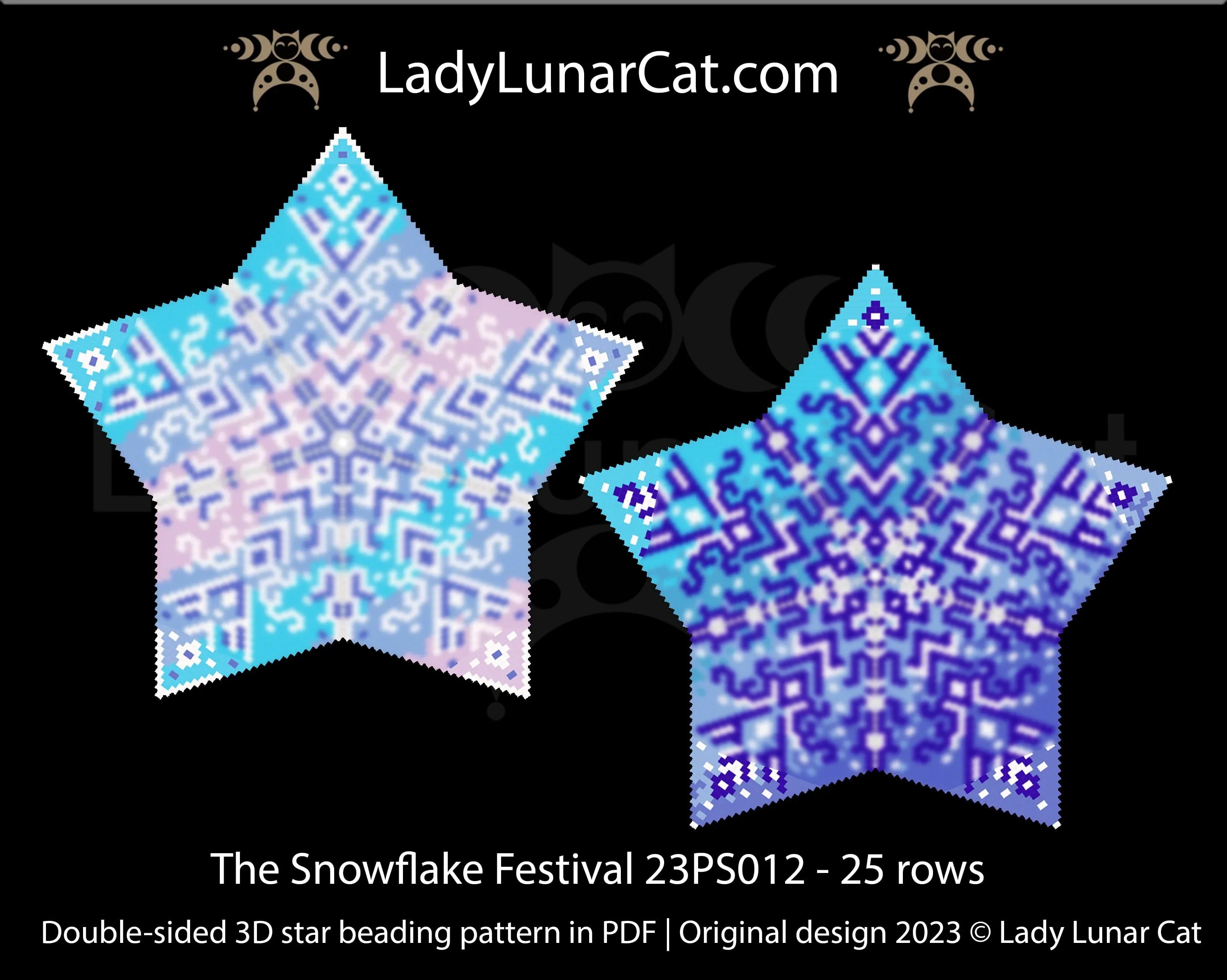 Snowflake Festival beaded star colorway 2 - christmas ornament peyote PDF LadyLunarCat
