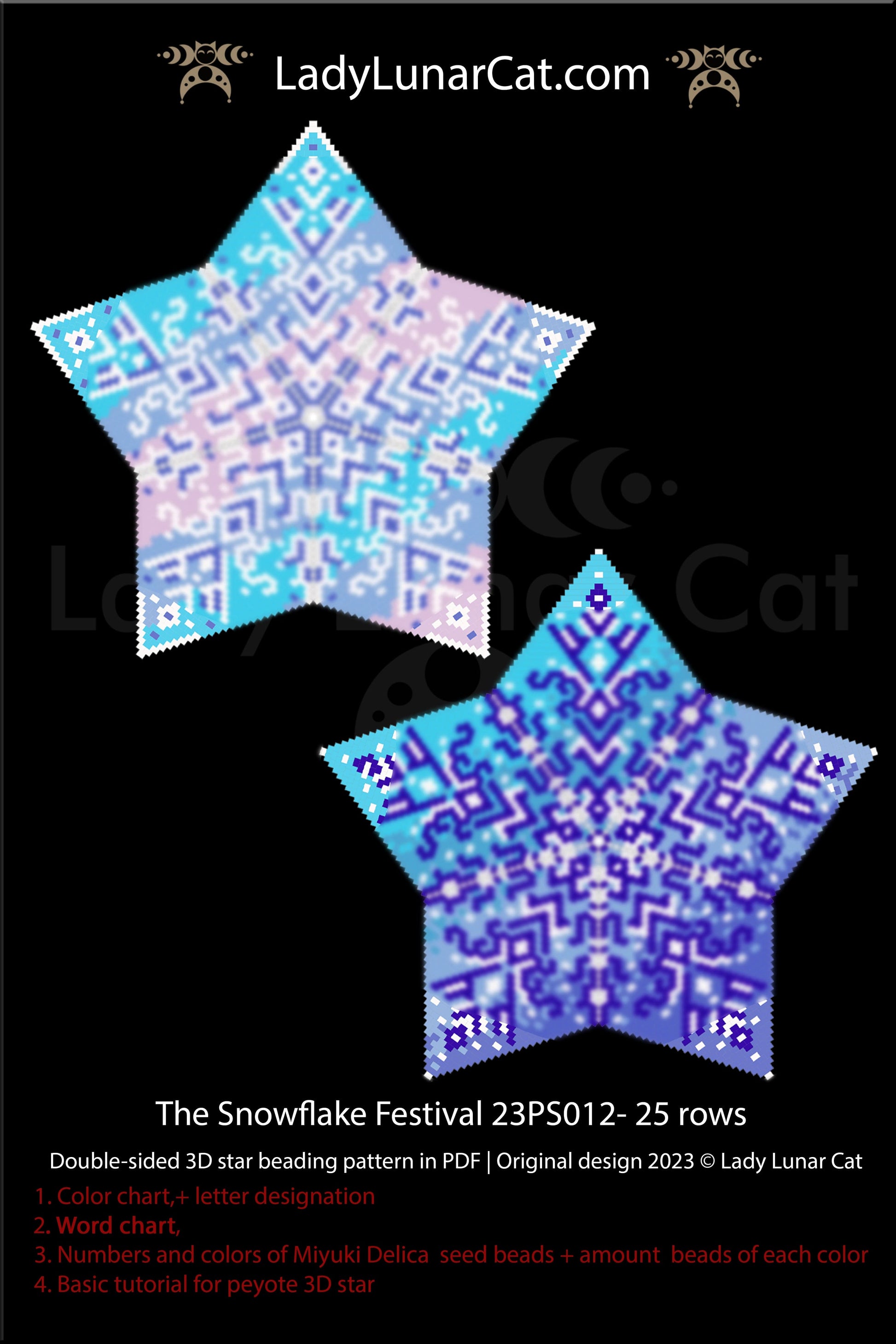 Copy of Peyote star pattern for beading - August awakening 23PS006 20 rows LadyLunarCat