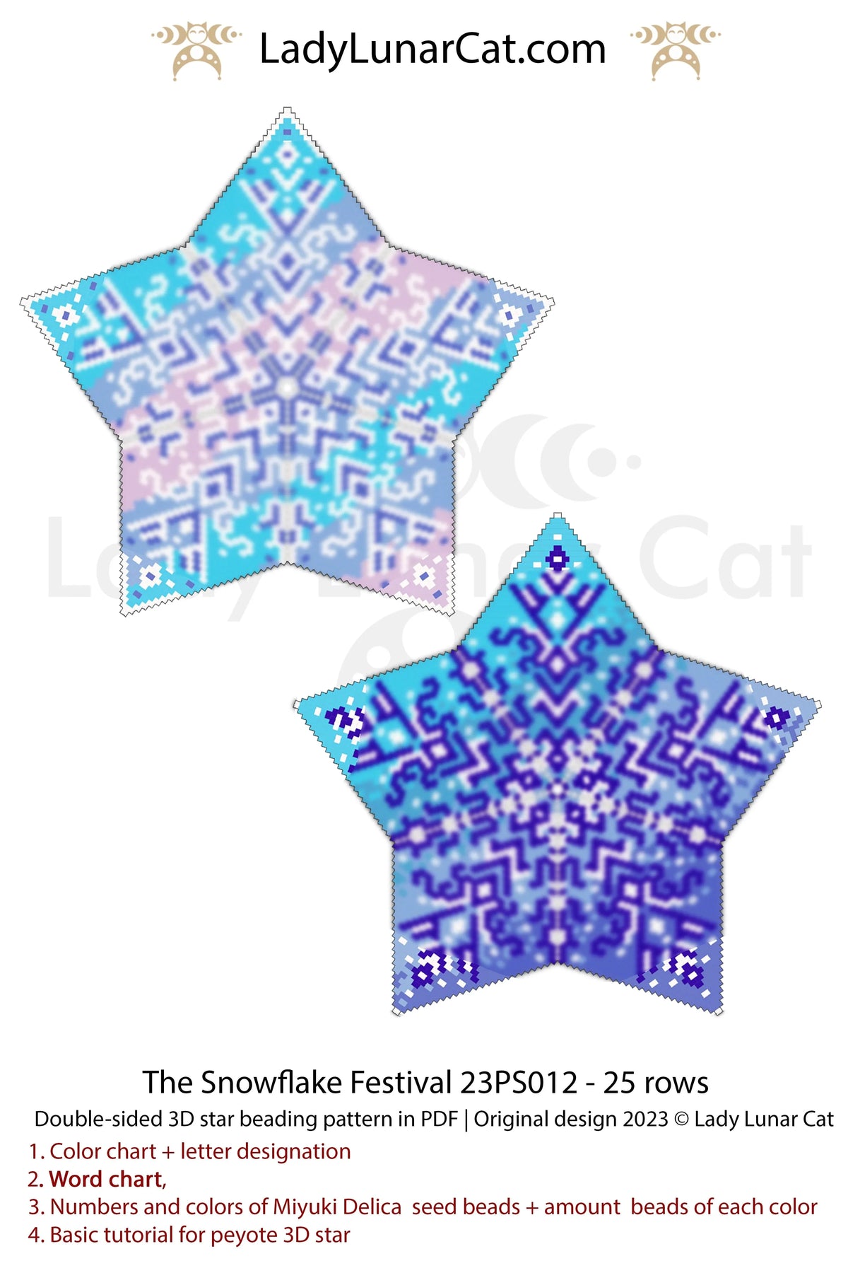 Snowflake Festival beaded star ornament - word chart and tutorial included LadyLunarCat