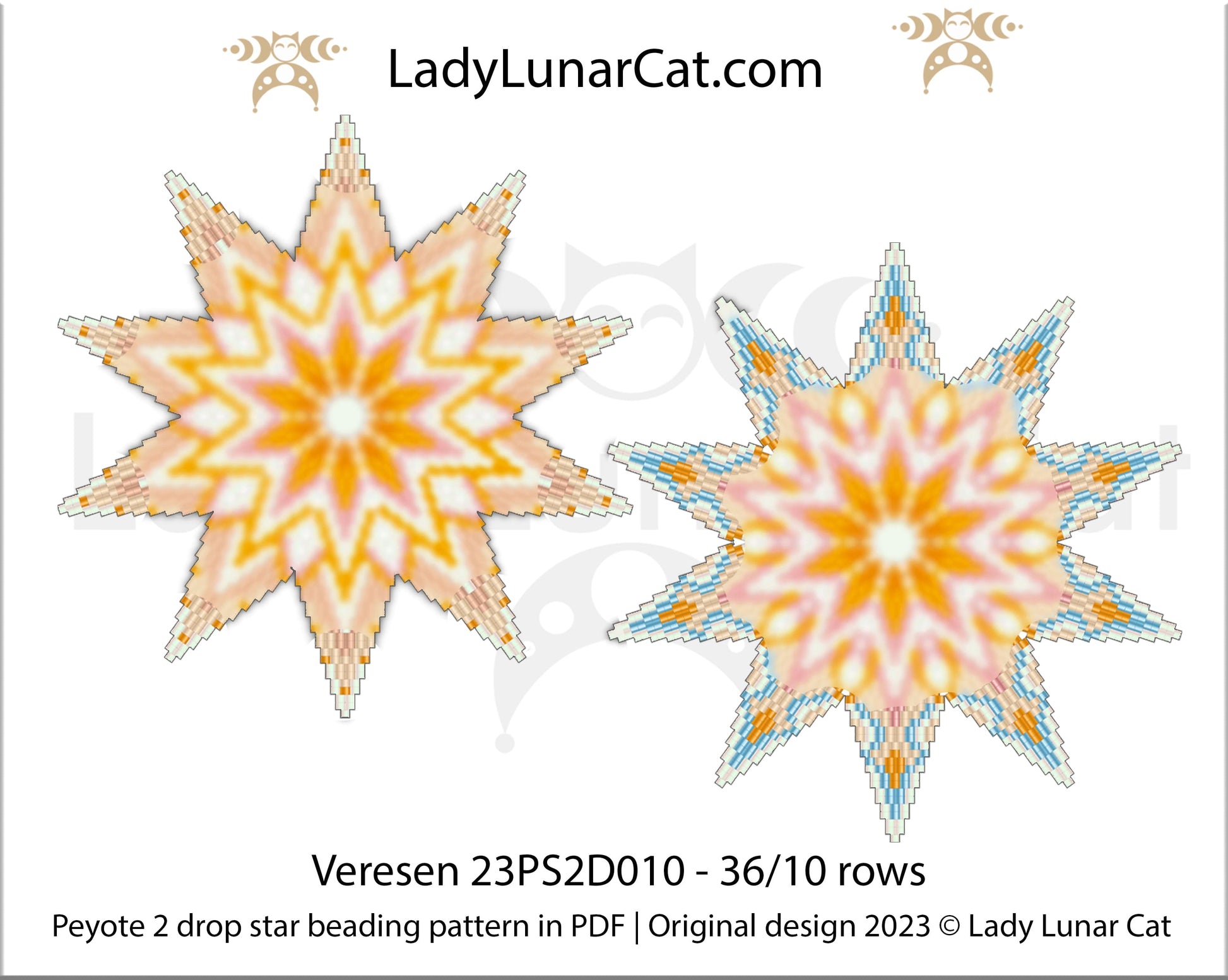 Copy of Peyote 2 drop star pattern for beading - Frosty Kiss 23PS2D007 11 rows + Basic star 2 drop LadyLunarCat