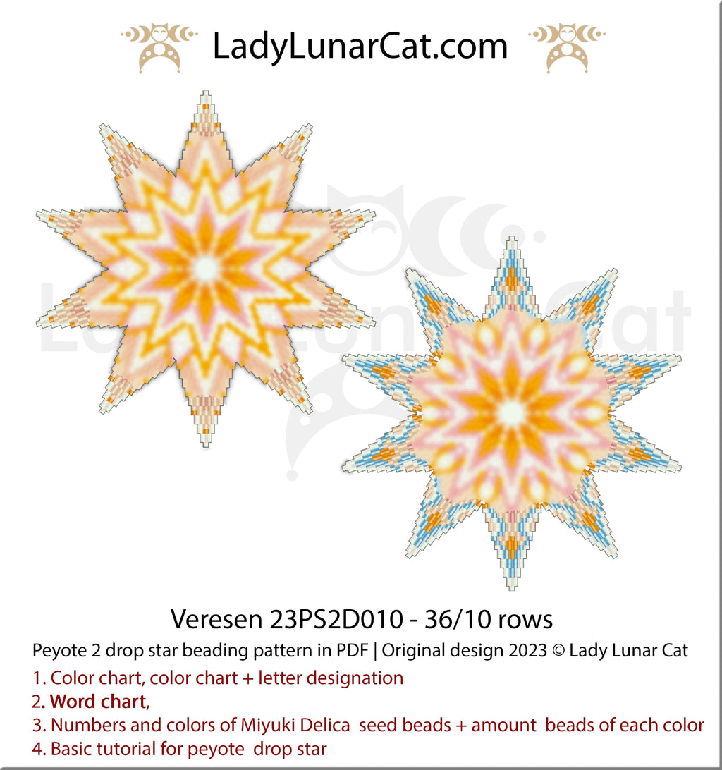 Copy of Peyote 2 drop star pattern for beading - Frosty Kiss 23PS2D007 11 rows + Basic star 2 drop LadyLunarCat