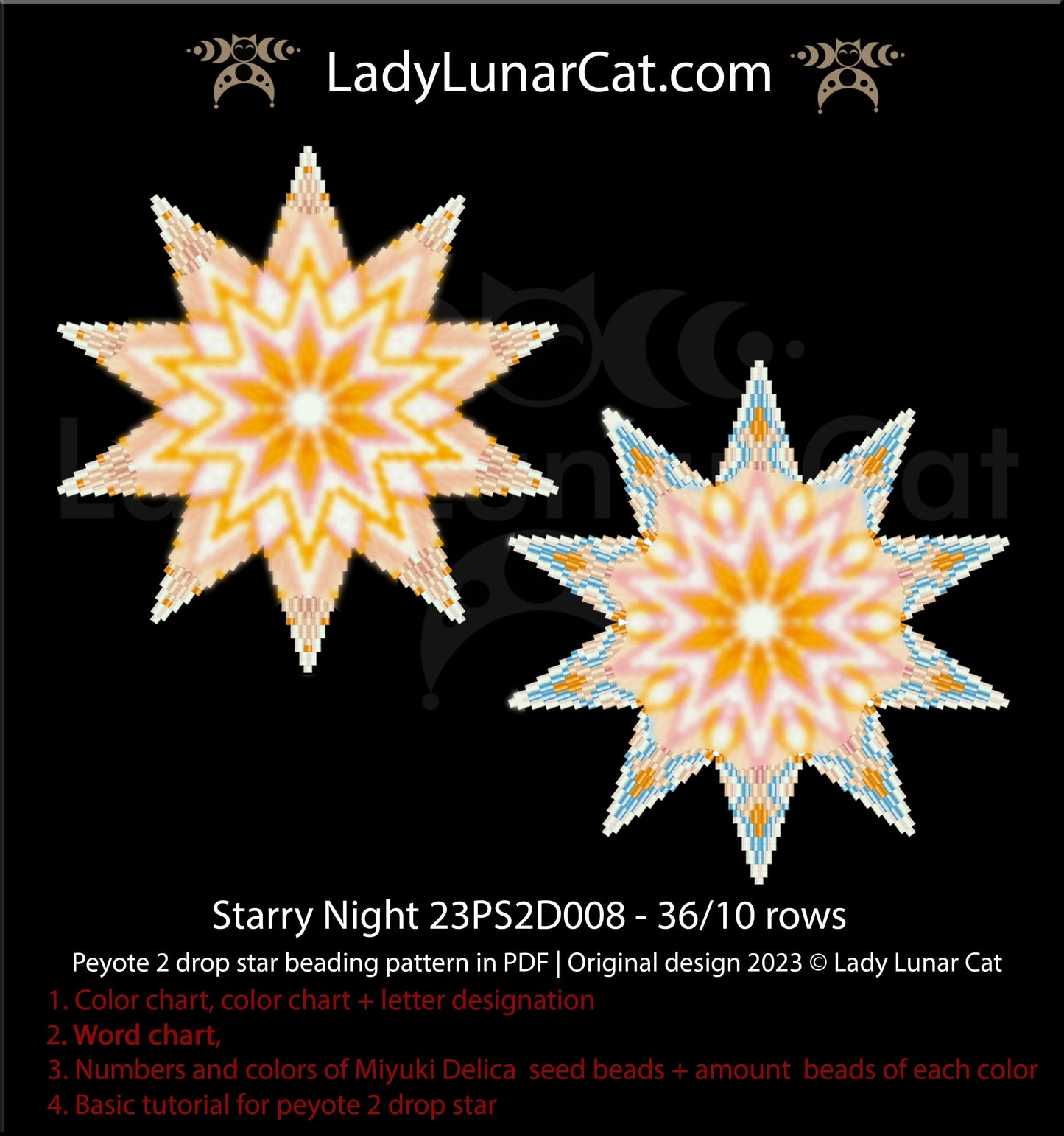 Copy of Peyote 2 drop star pattern for beading - Frosty Kiss 23PS2D007 11 rows + Basic star 2 drop LadyLunarCat