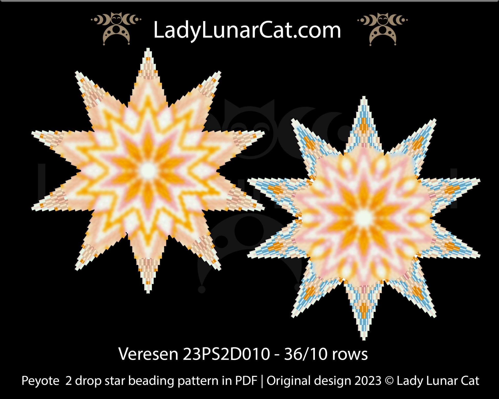 Copy of Peyote 2 drop star pattern for beading - Frosty Kiss 23PS2D007 11 rows + Basic star 2 drop LadyLunarCat