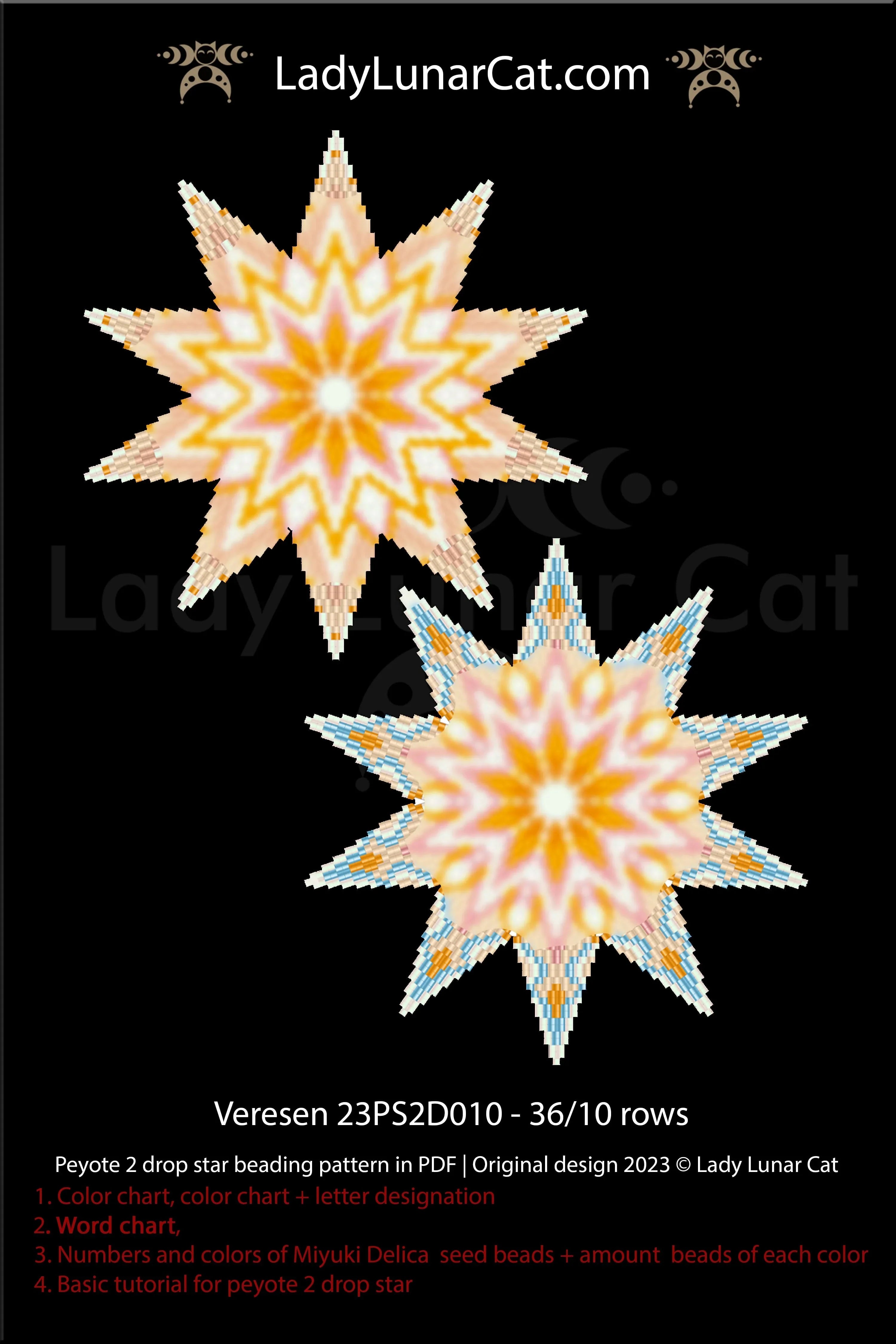 Veresen beaded star ornament - autumn floral seed bead pattern PDF LadyLunarCatLadyLunarCat