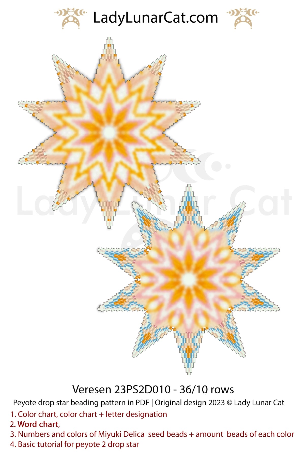 Peyote 2 drop star pattern for beading - Frosty Kiss 23PS2D007 11 rows + Basic star 2 drop LadyLunarCat