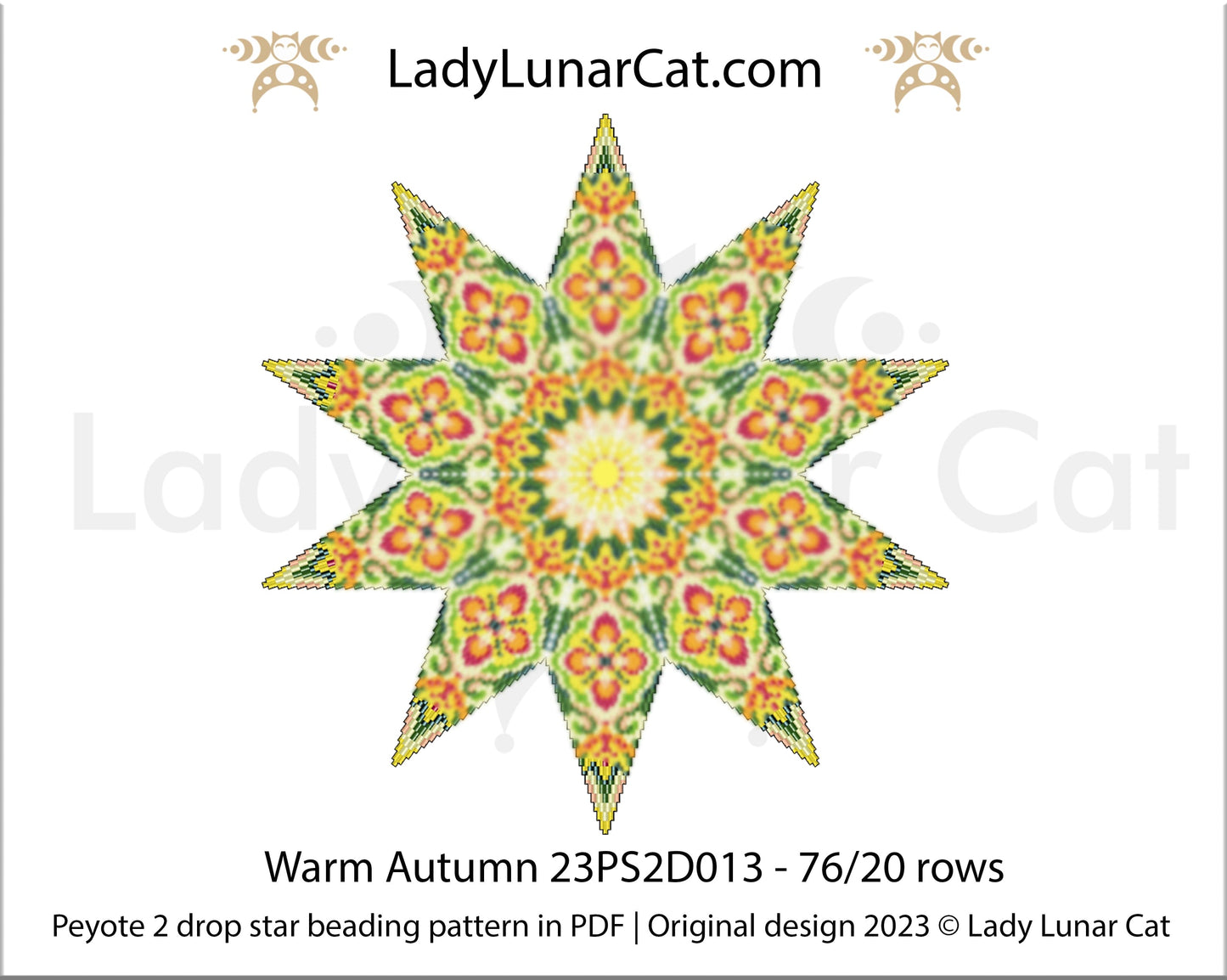 Peyote 2 drop star pattern for beading - Warm Autumn 23PS2D013 20 rows + Basic star 2 drop LadyLunarCat
