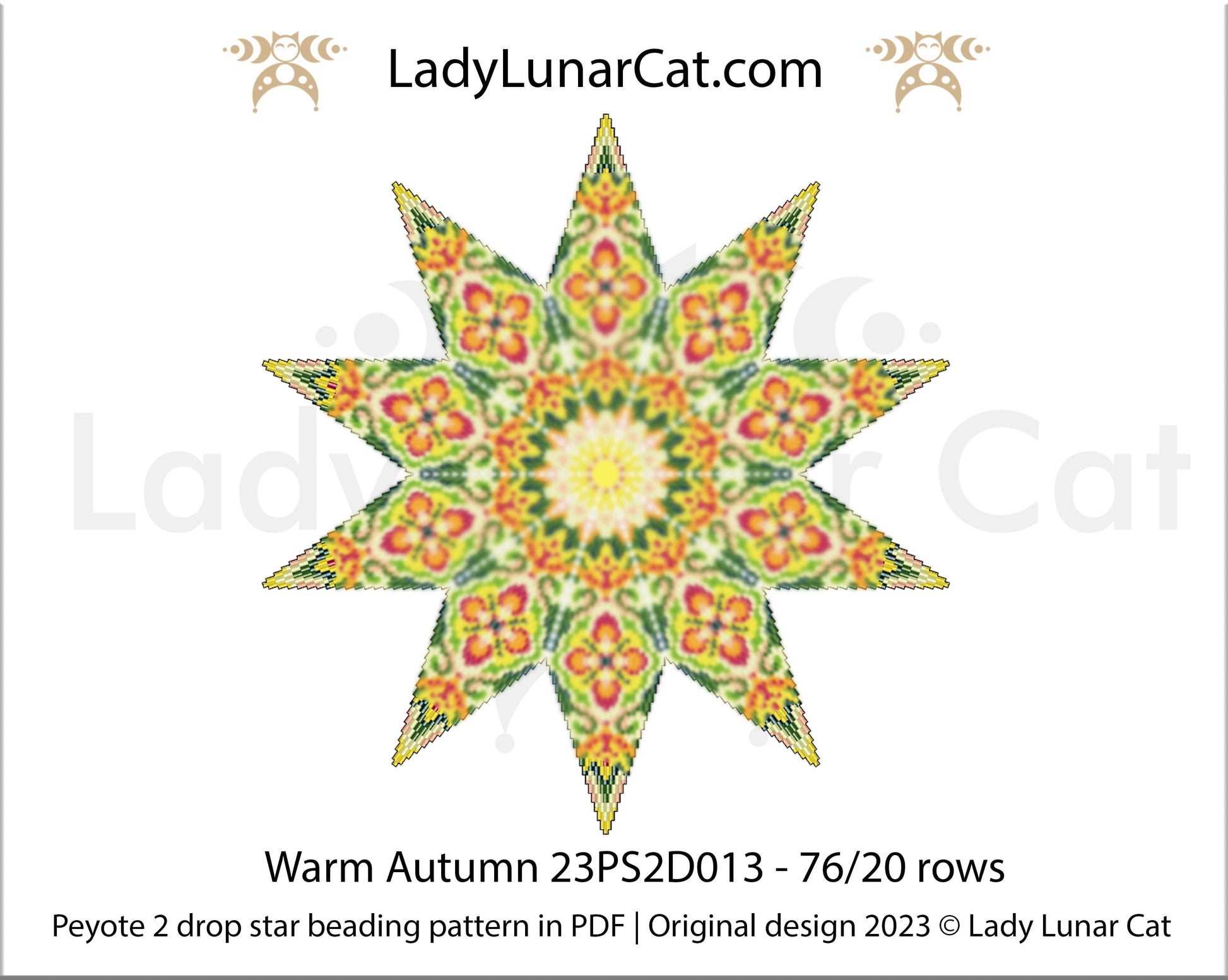 Peyote 2 drop star pattern for beading - Warm Autumn 23PS2D013 20 rows + Basic star 2 drop LadyLunarCat