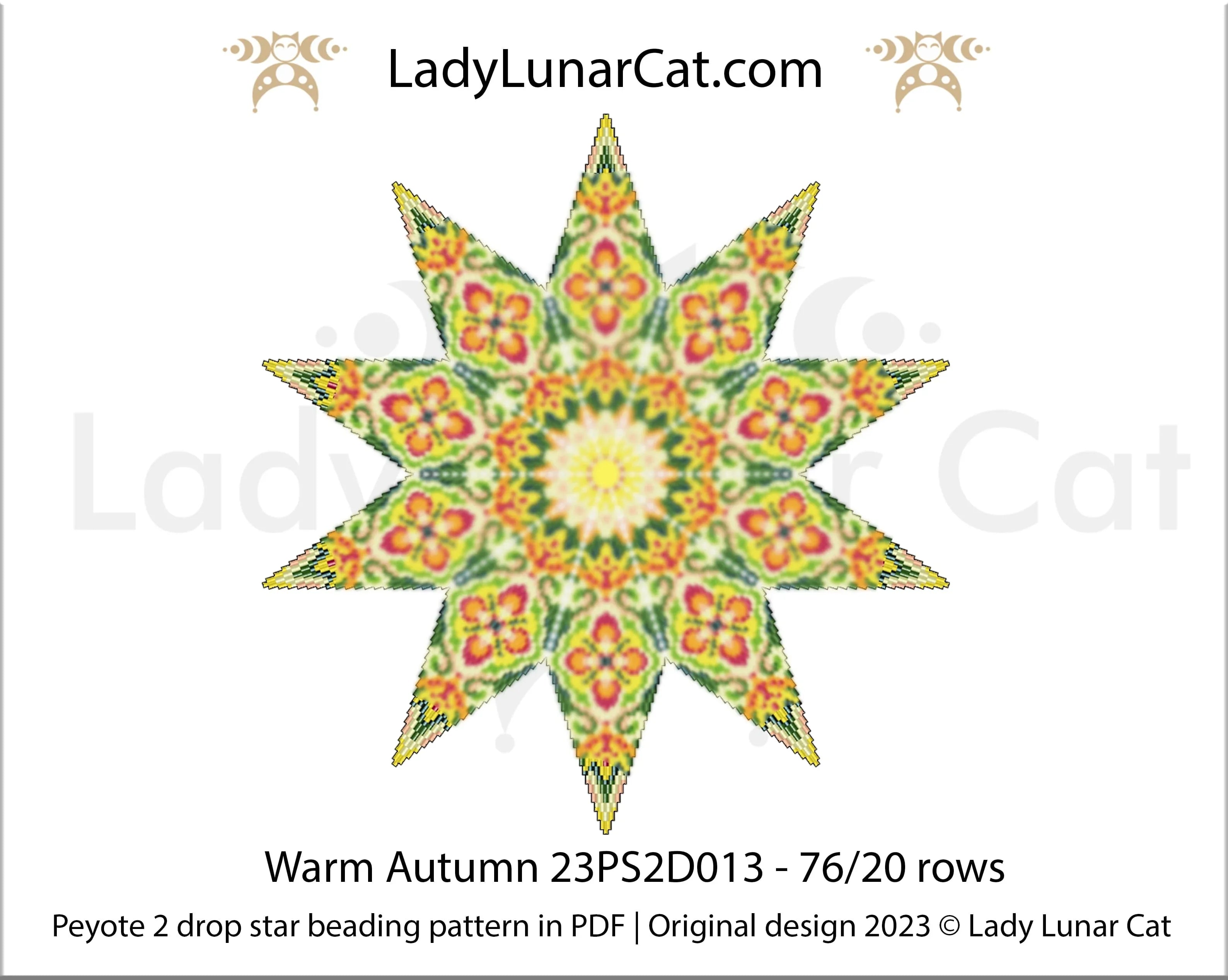 Warm Autumn beaded star — hanging as a Thanksgiving or autumn home decor piece, Lady Lunar Cat