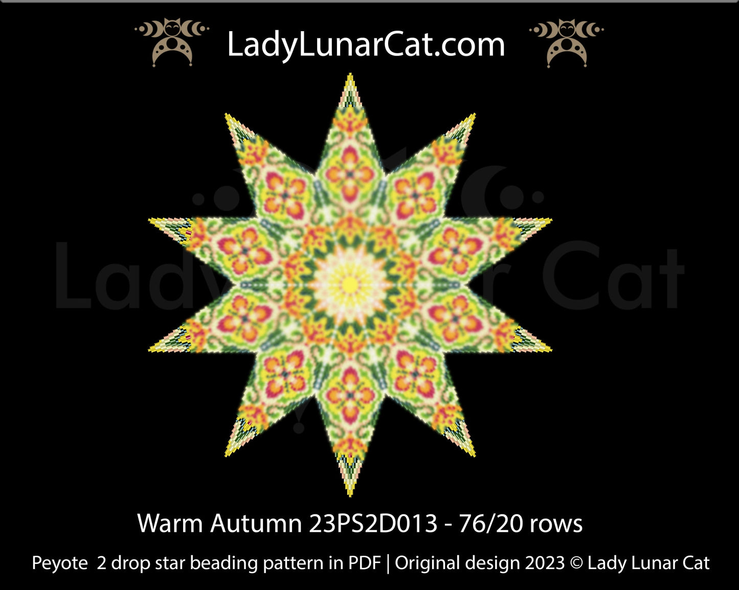 Peyote 2 drop star pattern for beading - Warm Autumn 23PS2D013 20 rows + Basic star 2 drop LadyLunarCat