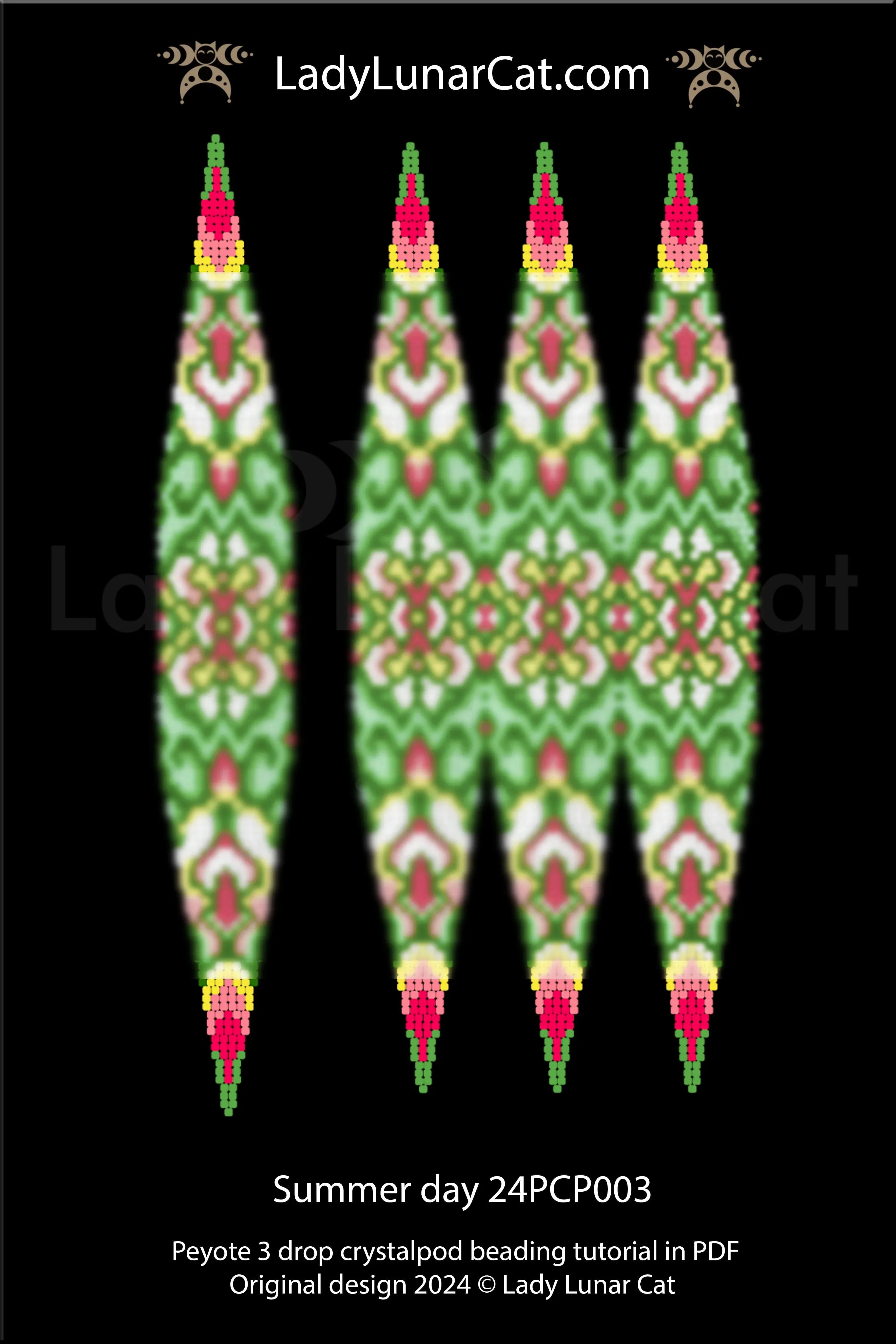 Summer Day beaded pod pendant - crystalpod 3 drop tutorial all levels PDF LadyLunarCat