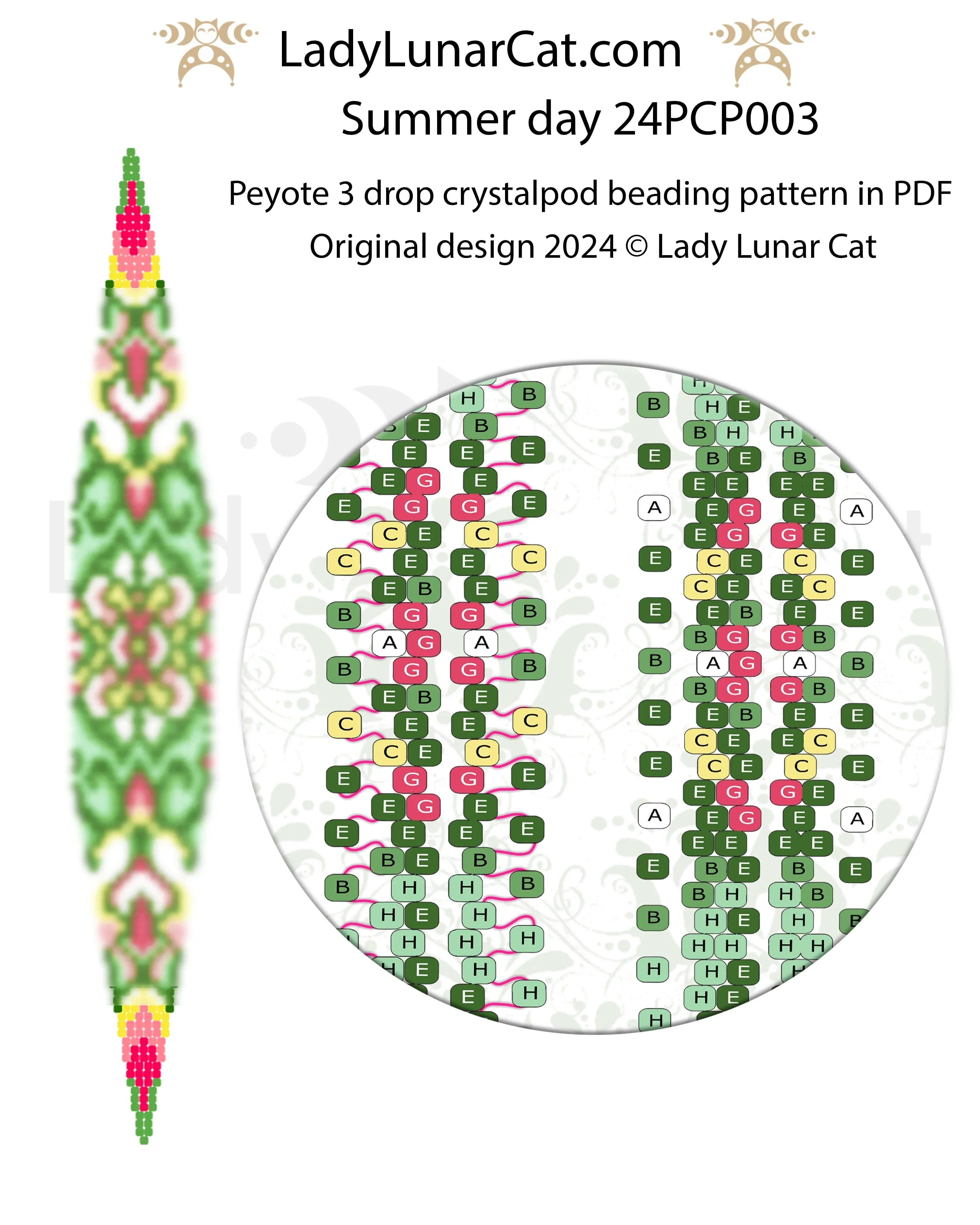 Peyote 3 drop pod pattern Summer Day - colorway detail Miyuki Delica instant download LadyLunarCat