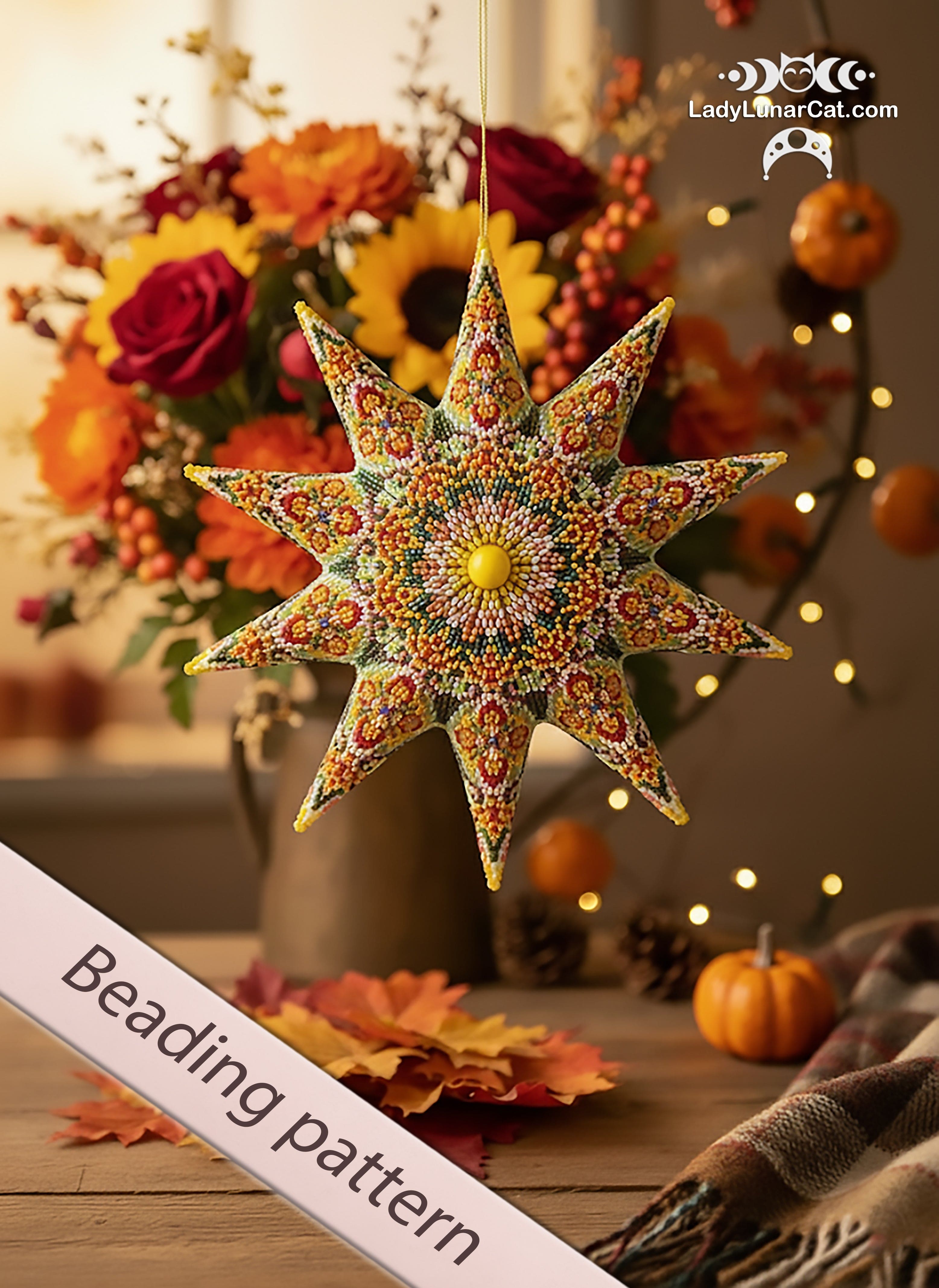 Peyote 2 drop star pattern for beading - Warm Autumn 23PS2D013 20 rows + Basic star 2 drop LadyLunarCat