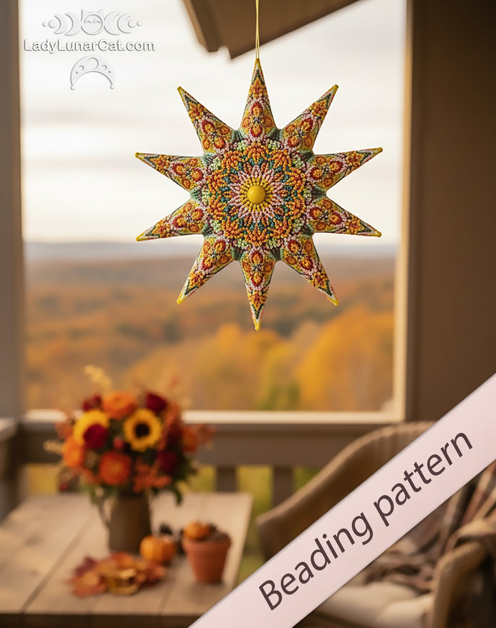 Peyote 2 drop star pattern for beading - Warm Autumn 23PS2D013 20 rows + Basic star 2 drop LadyLunarCat