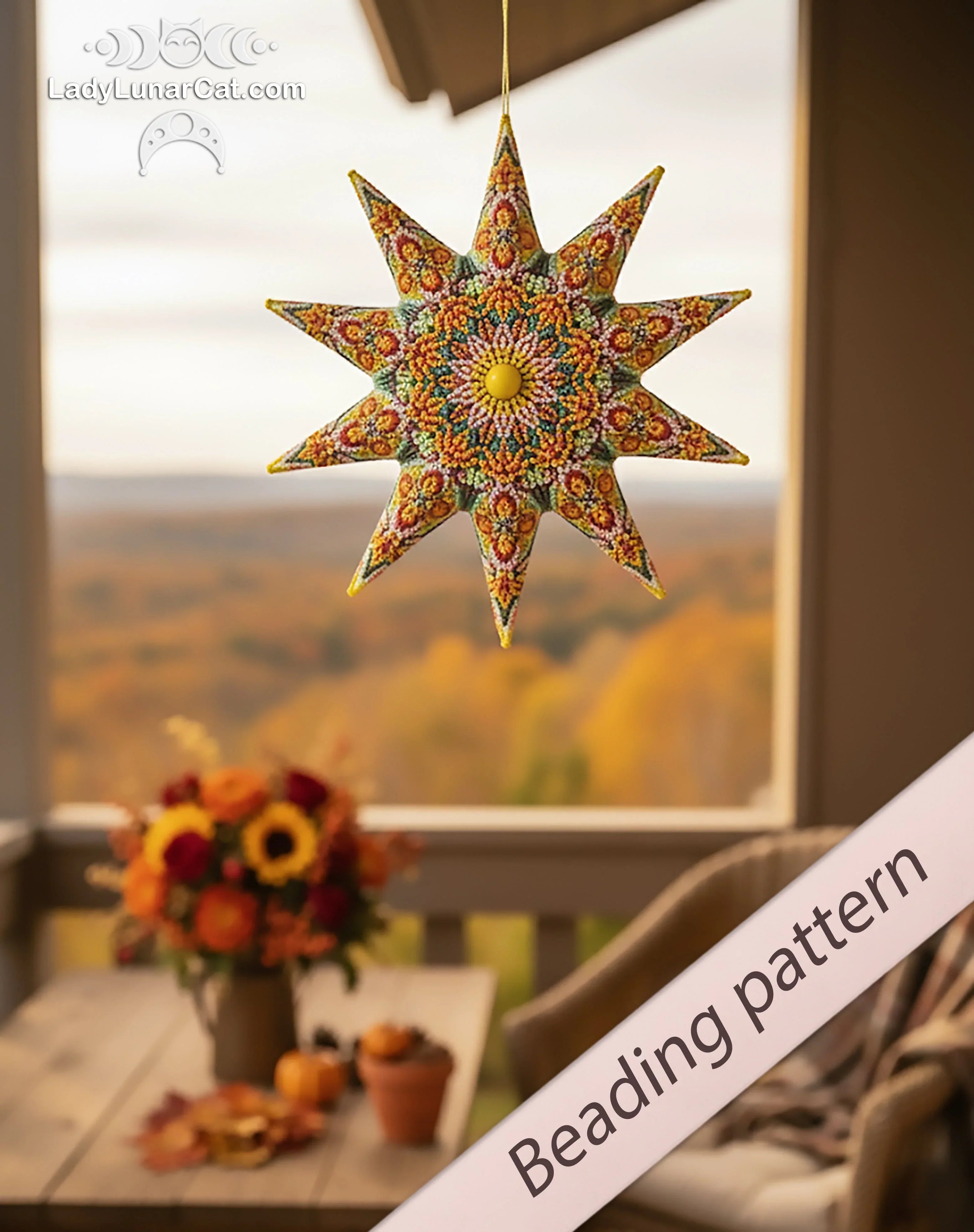 Warm Autumn beading pattern — autumn color palette with 8 Miyuki Delica shades, Lady Lunar Cat