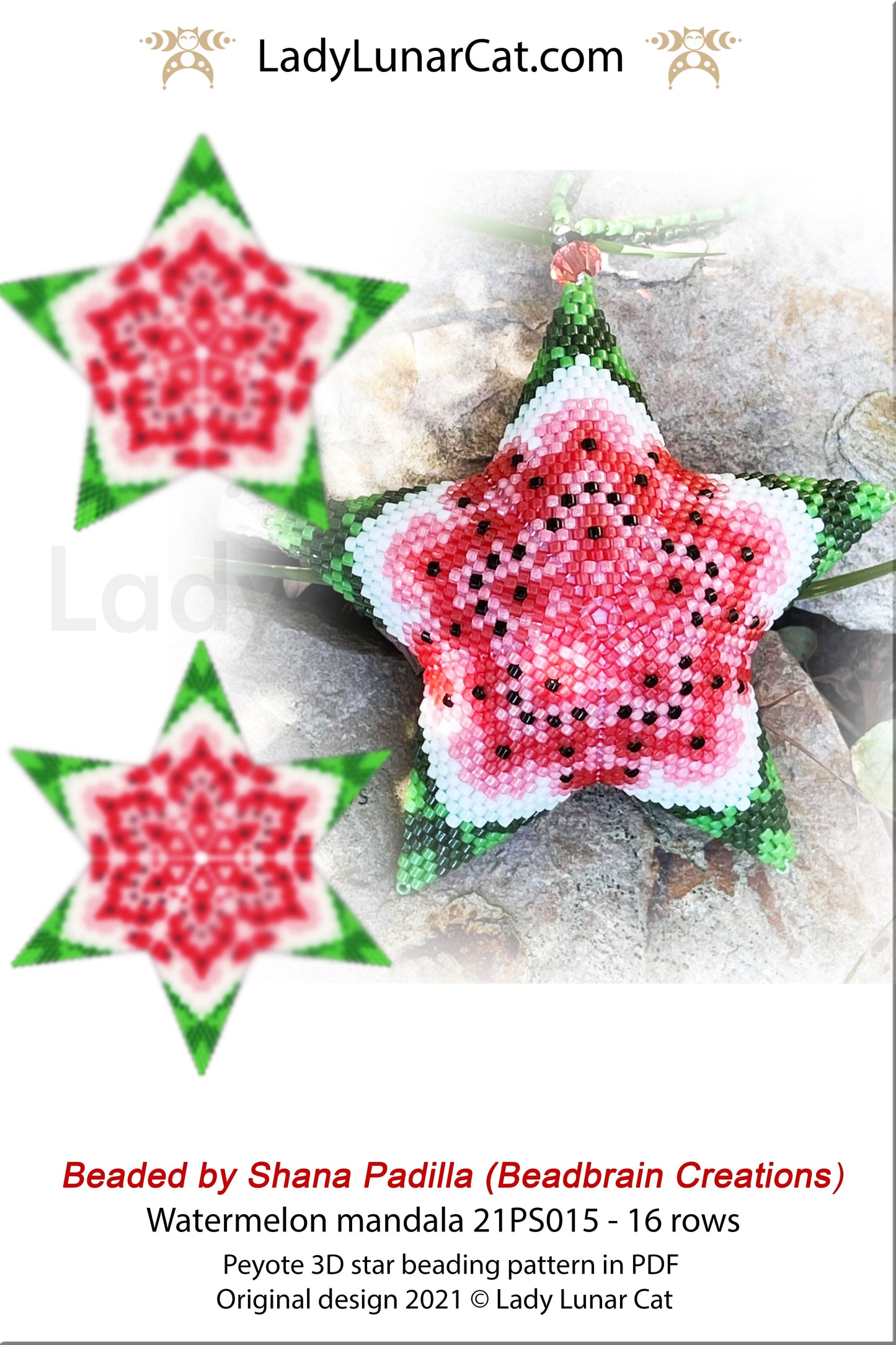 Peyote star pattern for beading Watermelon mandala LadyLunarCat