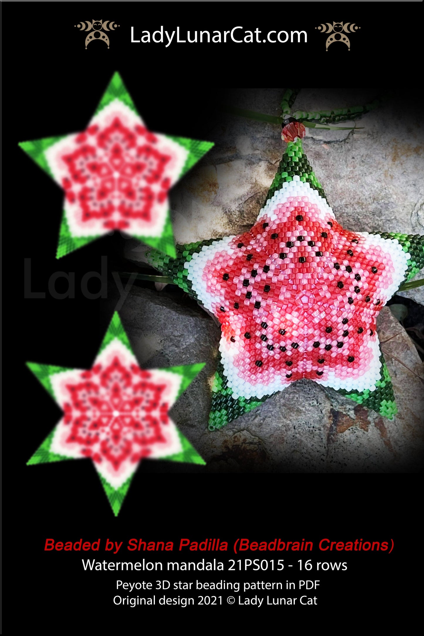 Peyote star pattern for beading Watermelon mandala LadyLunarCat