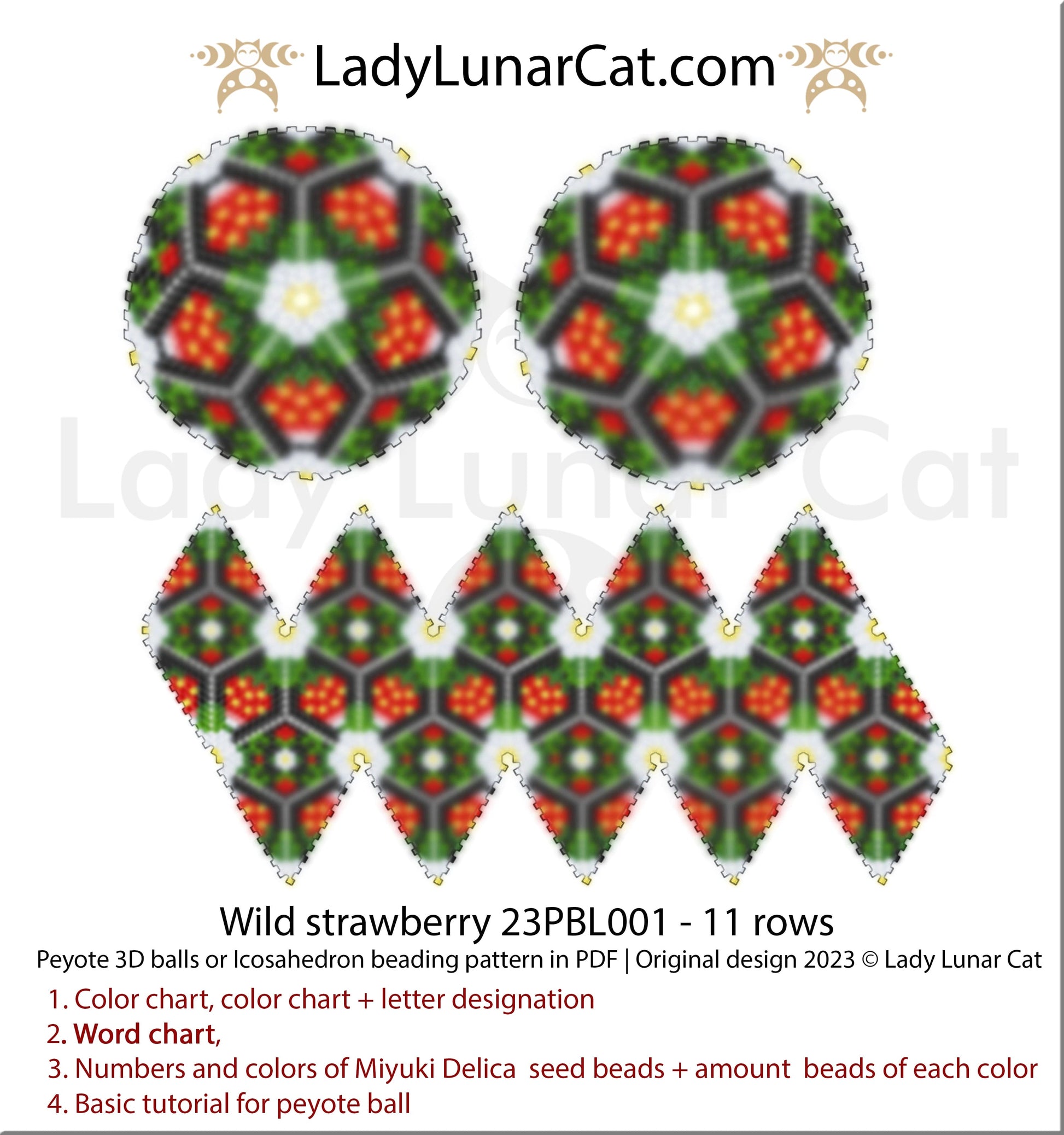 Copy of Peyote 3d ball pattern for beading | Beaded Icosahedron Velvet 20PBL009  12 rows LadyLunarCat