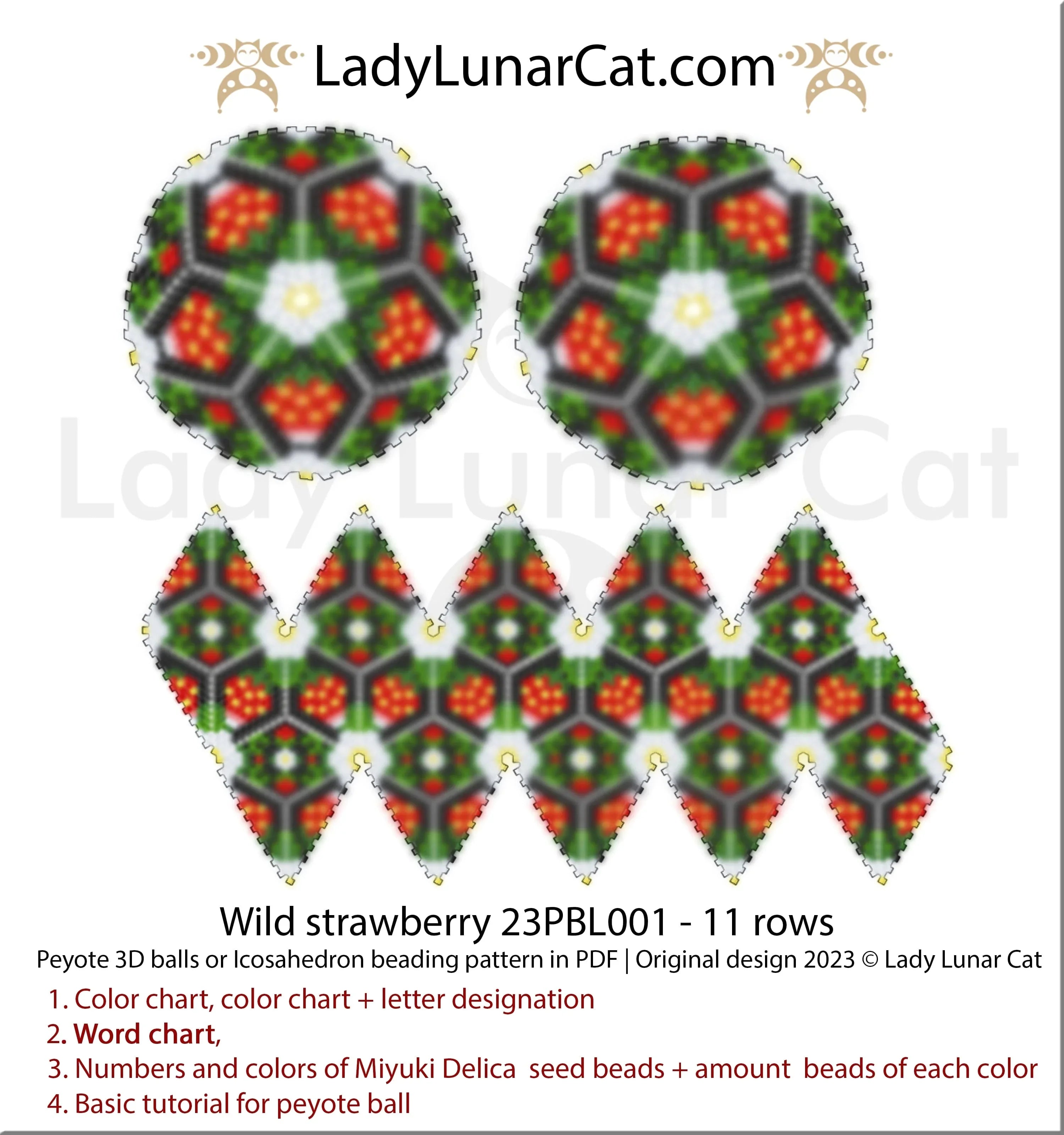 Wild Strawberry beaded ball full view - cottagecore strawberry Miyuki Delica LadyLunarCat
