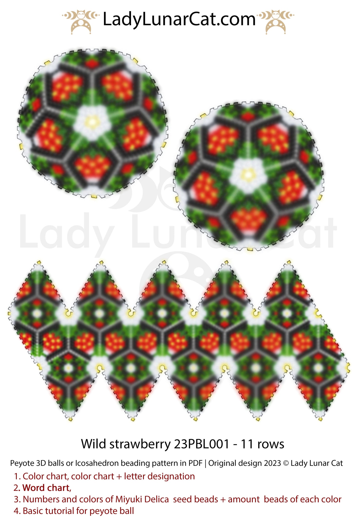 Copy of Peyote 3d ball pattern for beading | Beaded Icosahedron Velvet 20PBL009  12 rows LadyLunarCat