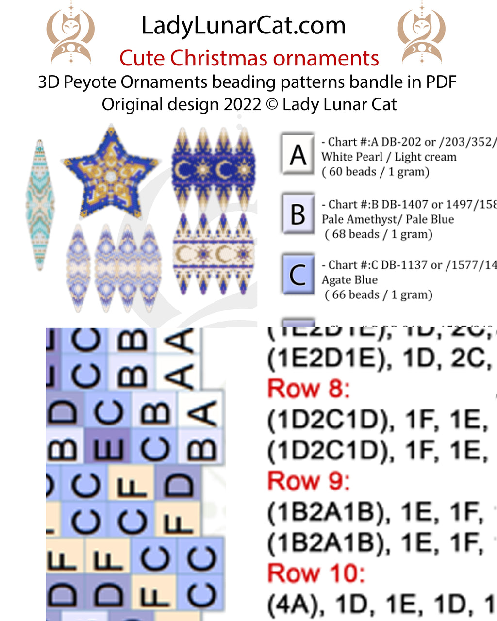 Cute Christmas bundle  — 4 Peyote Ornament Patterns + Bonus Tutorial