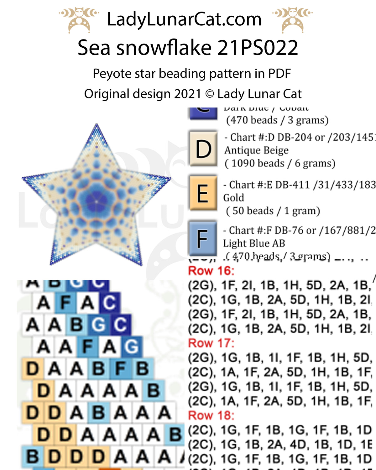 Sea Snowflake Peyote Star Pattern, Winter Ocean Beading PDF 21PS022