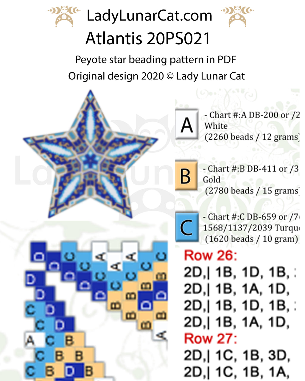 Mystical Geometric Peyote Star Pattern, Beading PDF 20PS021