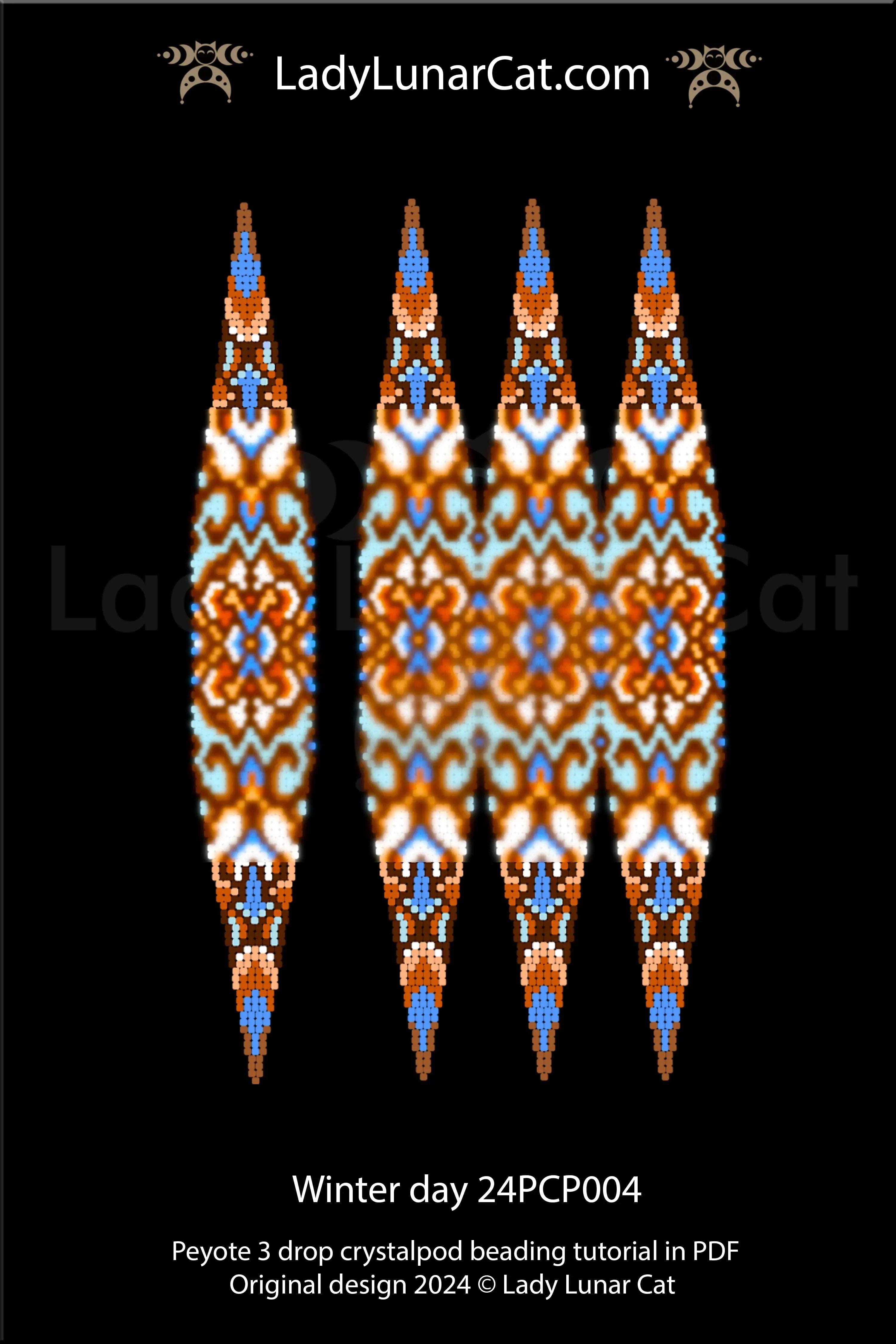 Winter Day peyote pod pendant - 3 drop crystalpod christmas ornament PDF LadyLunarCat