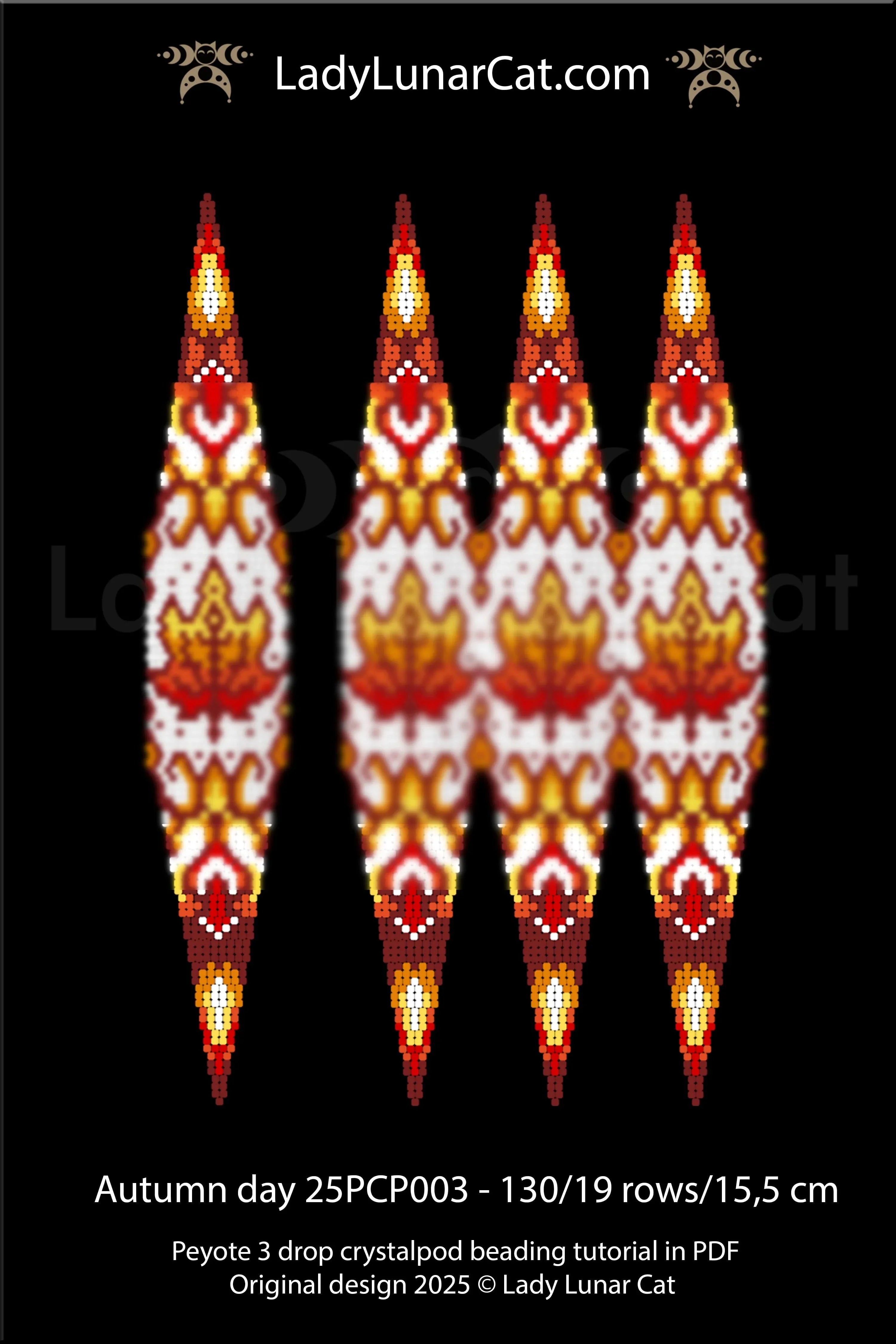 3D beaded pod ornament Autumn Day - peyote crystalpod thanksgiving gift PDF LadyLunarCat