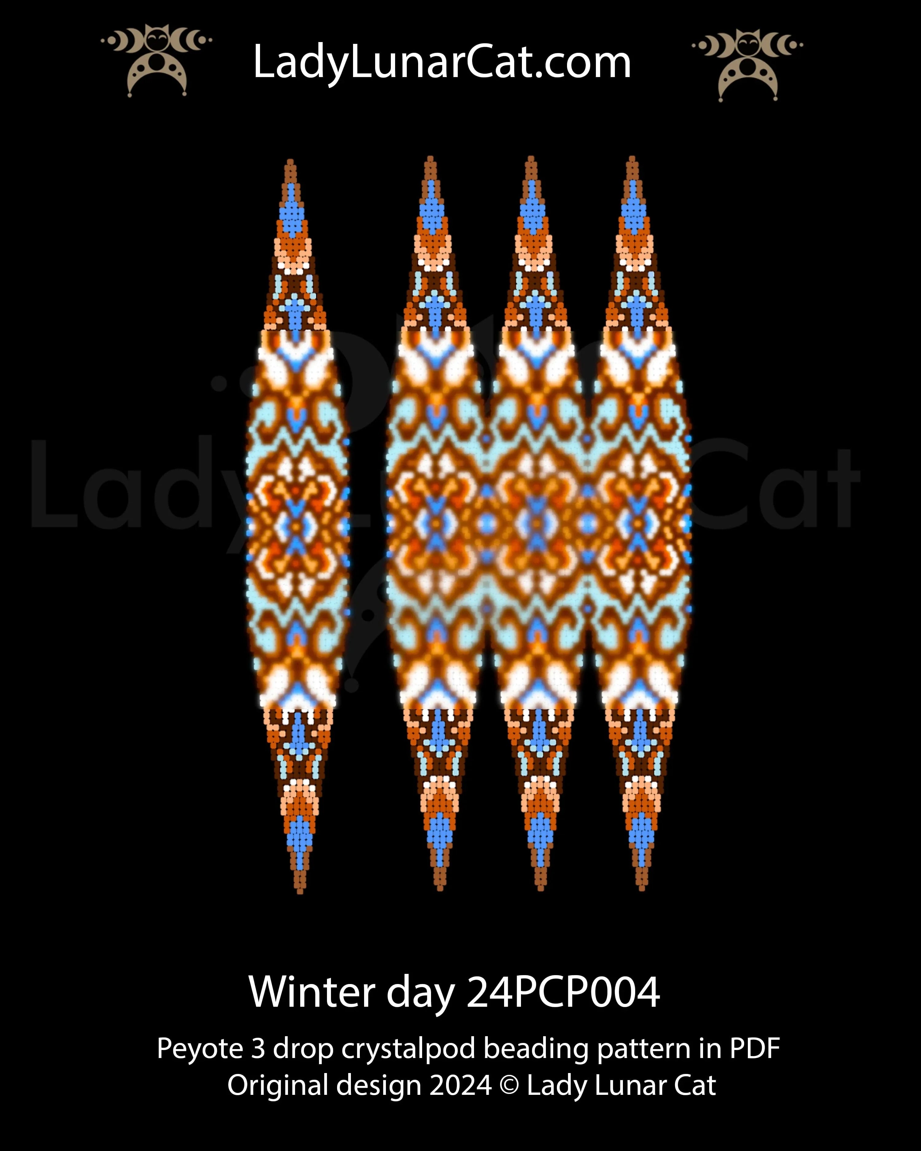 Winter Day peyote crystalpod pattern - 3D beaded pod ornament abstract winter design LadyLunarCat