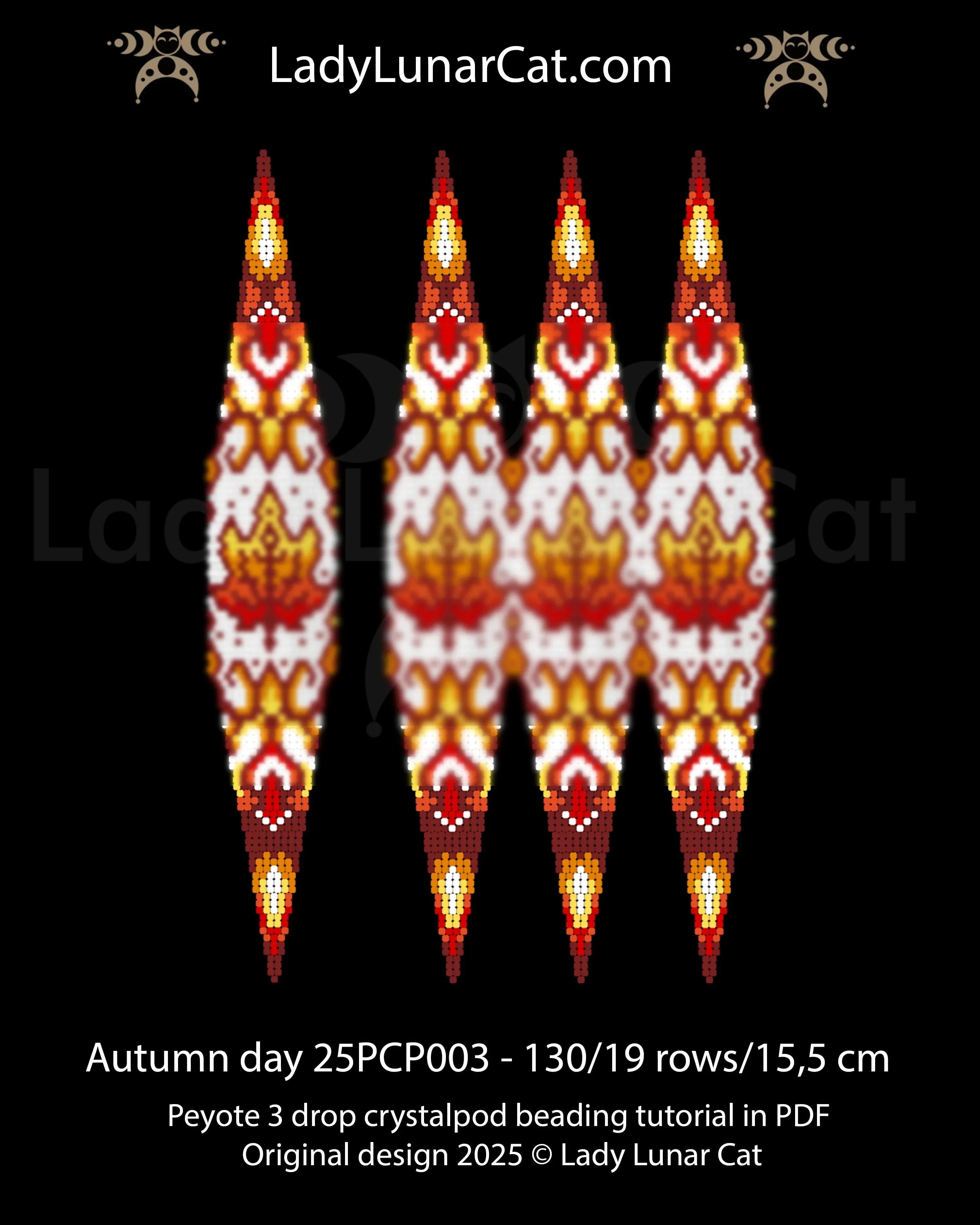 Autumn Day peyote crystalpod pattern - 3D beaded pod ornament autumn leaf design LadyLunarCat