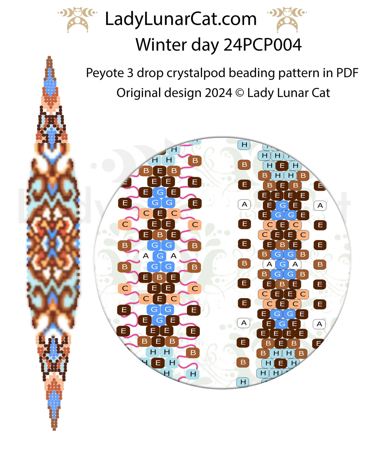 Winter Day crystalpod beading - peyote 3 drop pod 121 beads 7 colors PDF LadyLunarCat