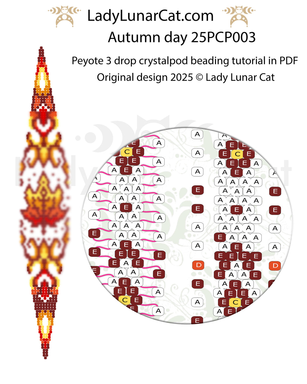 Autumn Peyote 3 drop pod Step-by-Step Beading Tutorial - DIY crystalpod pattern for beading LadyLunarCat
