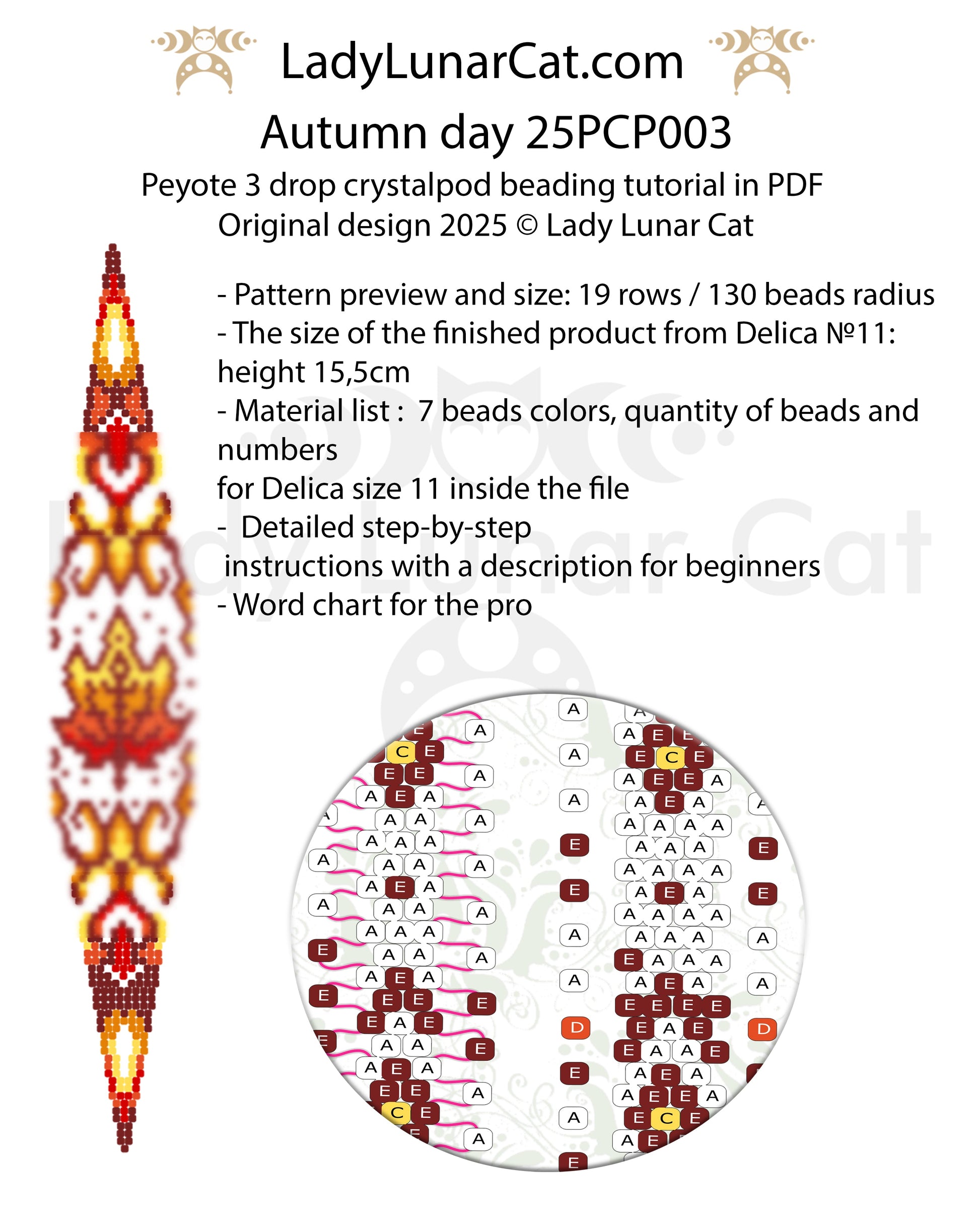 Autumn Peyote 3 drop pod Step-by-Step Beading Tutorial - DIY crystalpod pattern for beading LadyLunarCat