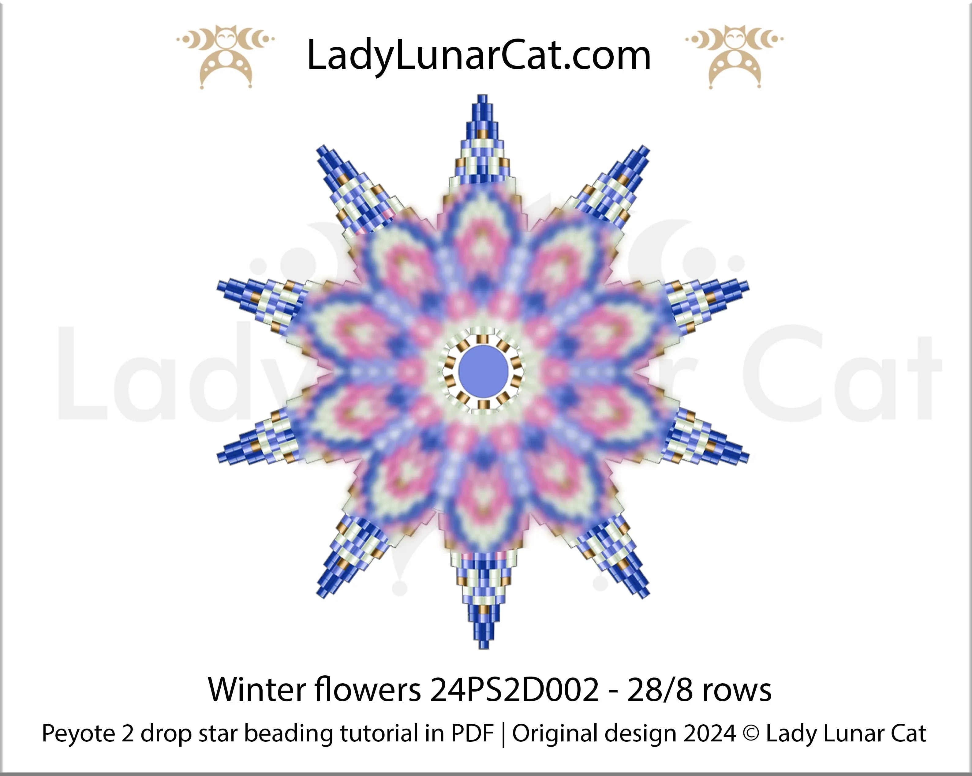 Winter Flower peyote star full view - delicate floral winter design Miyuki Delica LadyLunarCat
