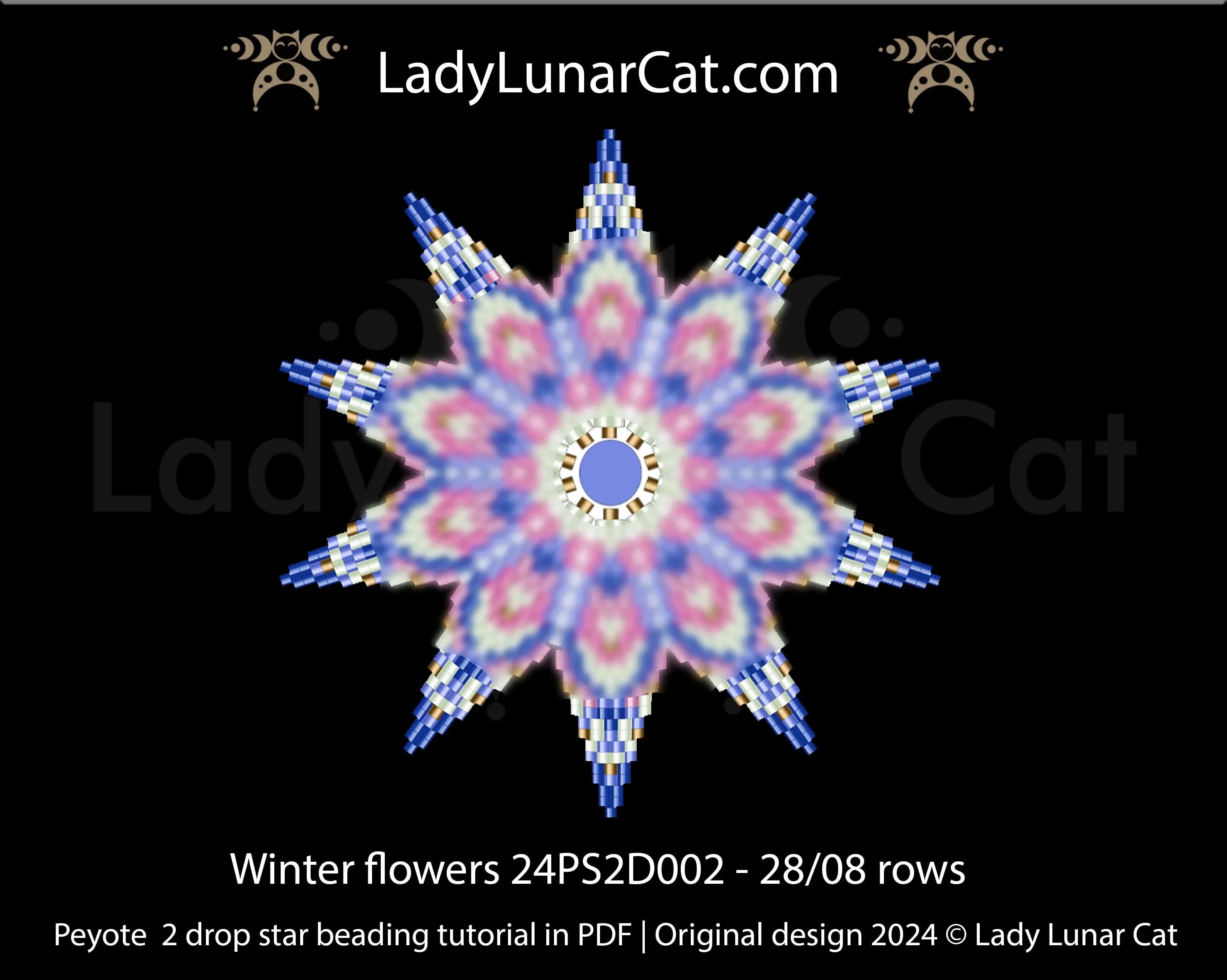 Peyote 2 drop star pattern Winter Flower - 28 beads 8 rows instant download LadyLunarCat