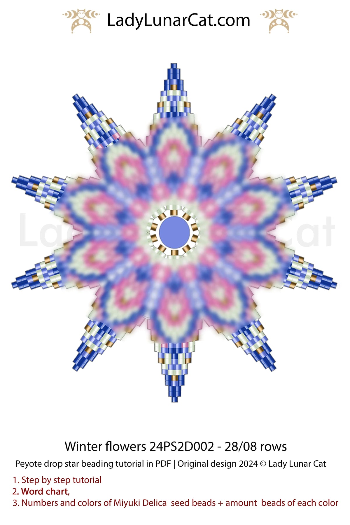 Winter Flower seed bead star - word chart and thread diagram included PDF LadyLunarCat