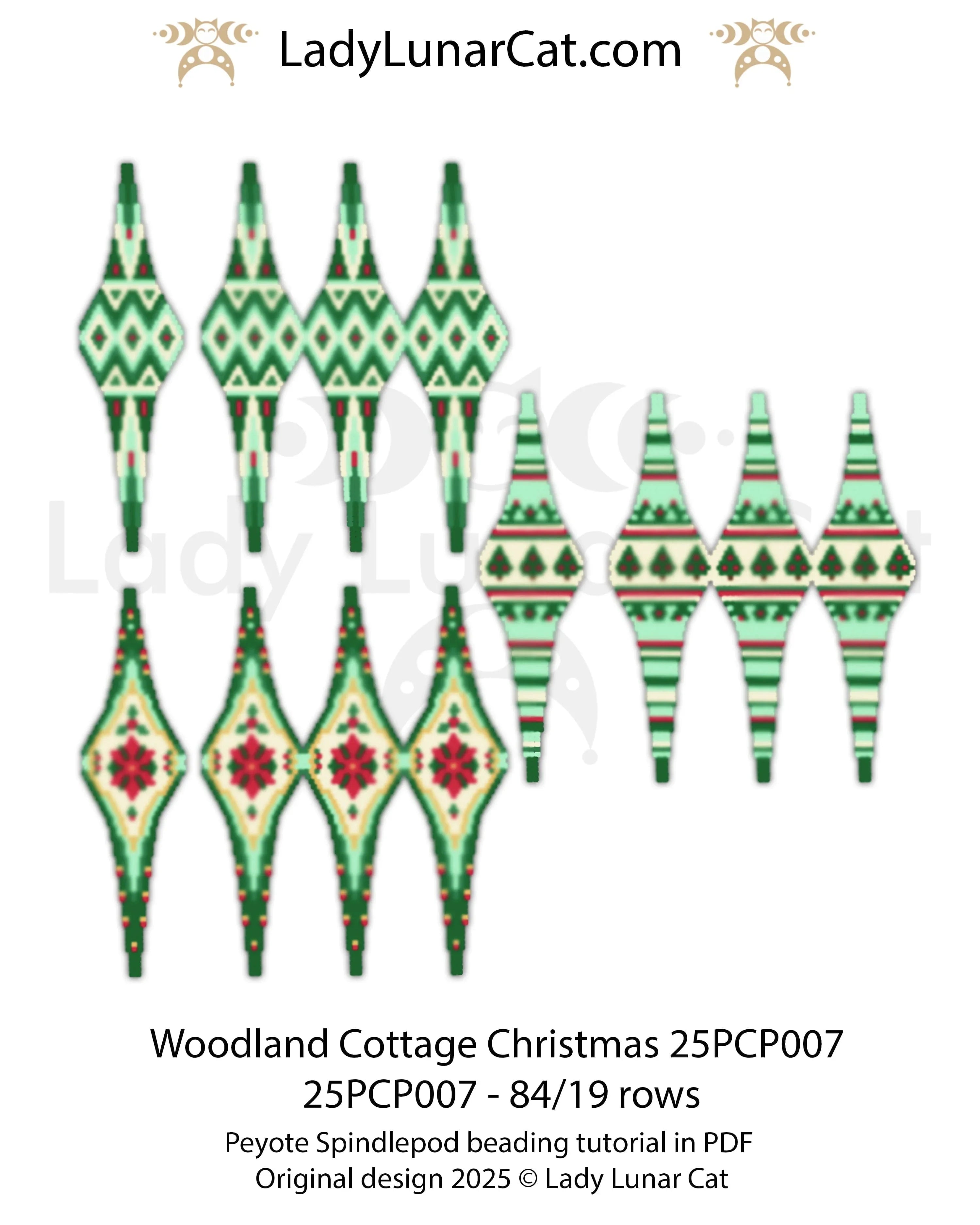 Woodland Cottage Christmas beaded pod - Forest design pine tree peyote spindlepod LadyLunarCat